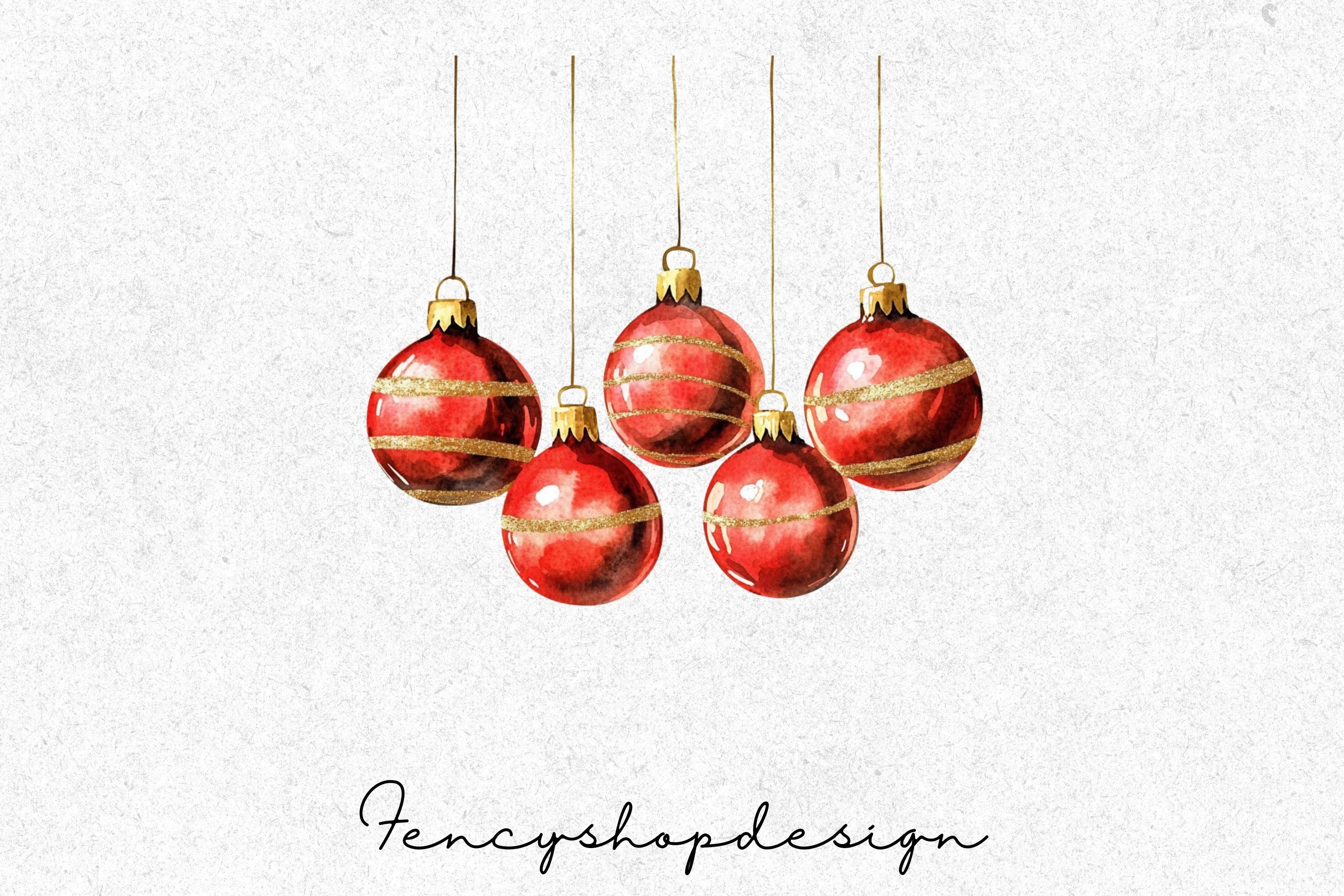 Vibrant Red Christmas Ornaments Clipart Bundle - Image 4