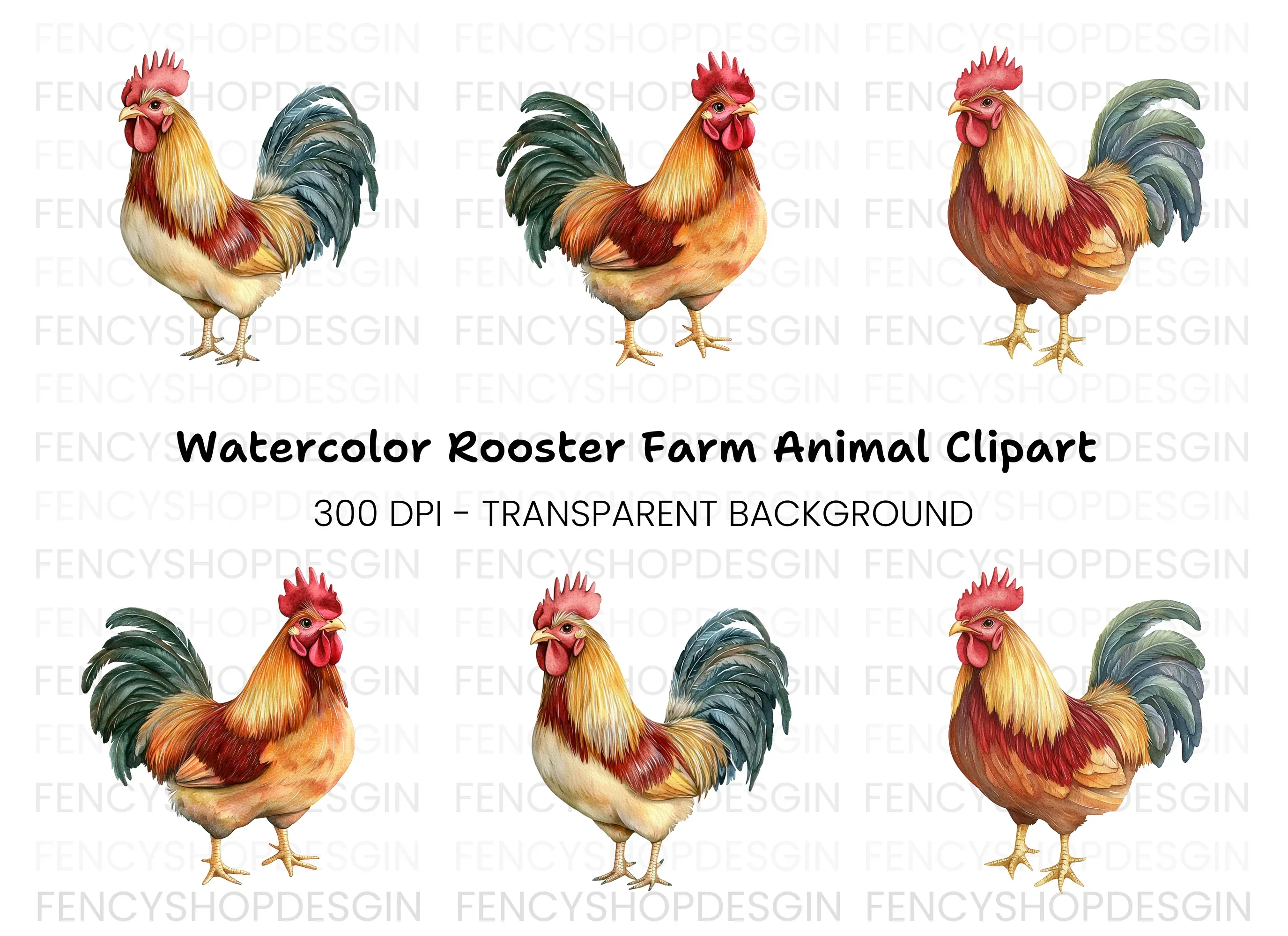 Vibrant Rooster Clipart Bundle