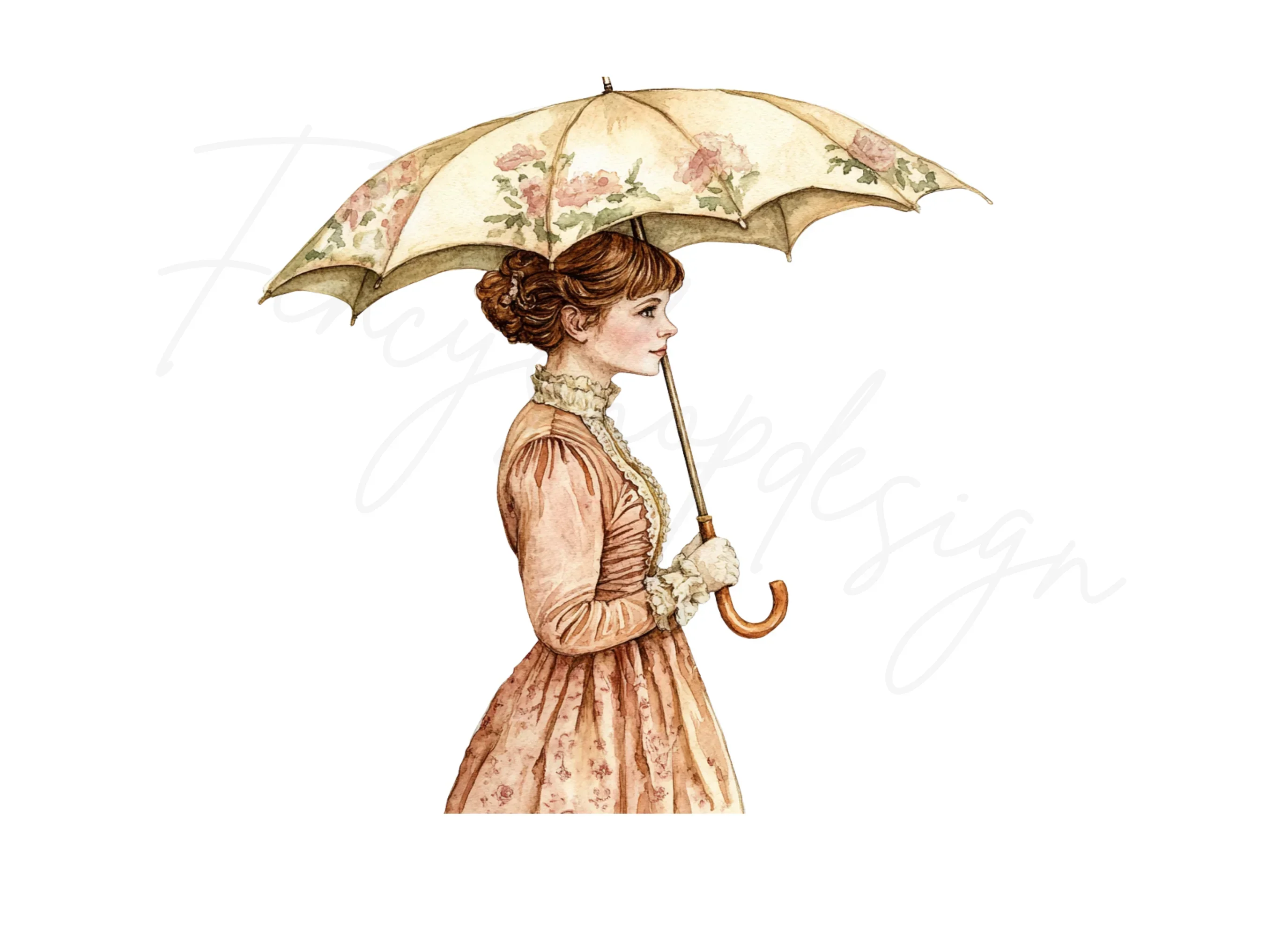 Victorian Lady with Floral Umbrella Clipart Bundle - Image 2