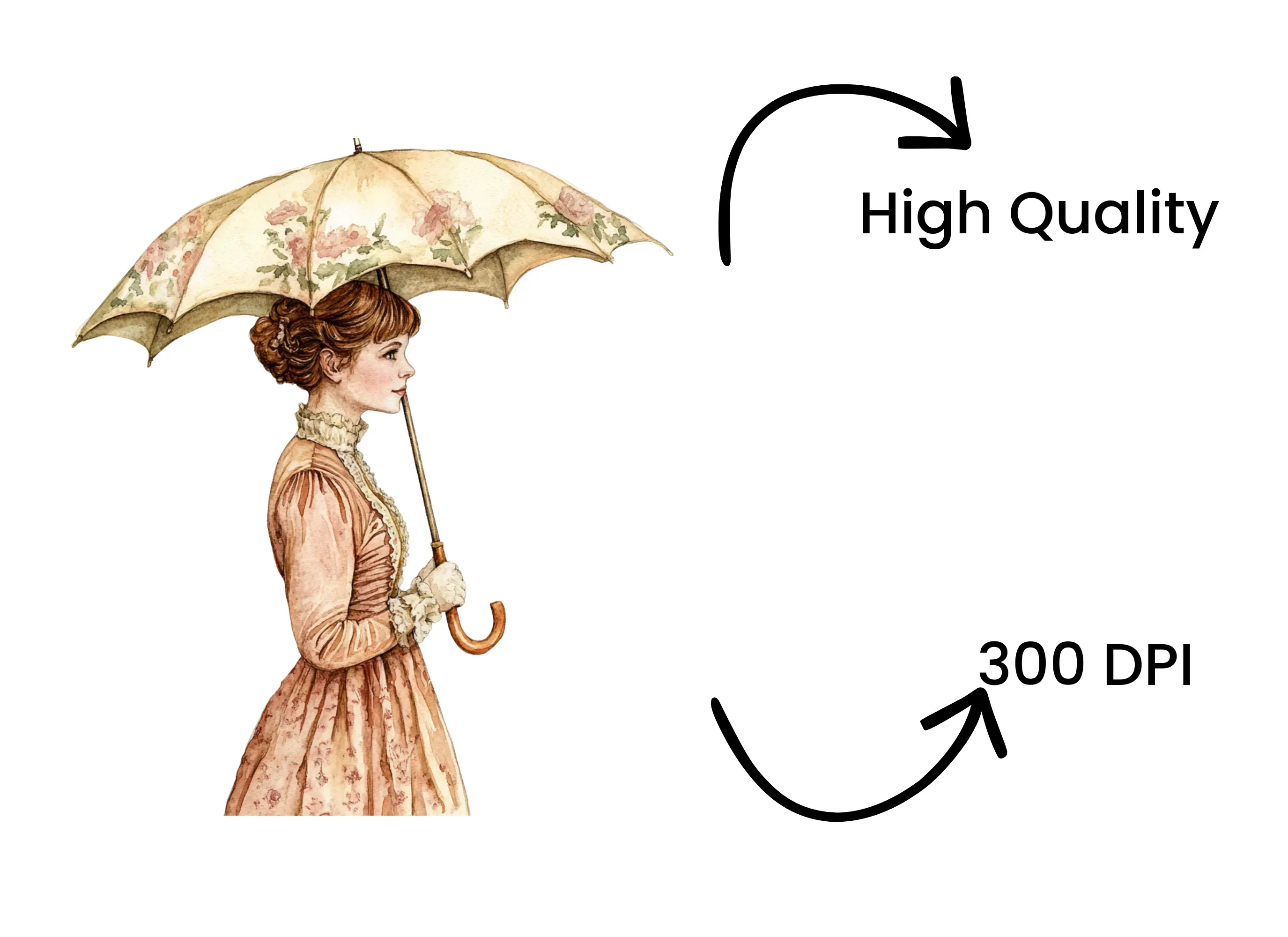 Victorian Lady with Floral Umbrella Clipart Bundle - Image 4