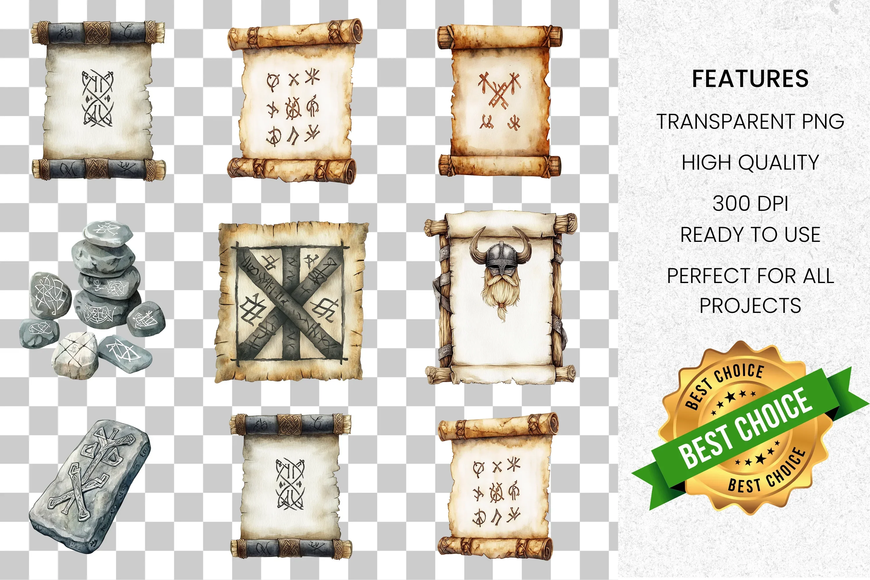 Viking Runes Ancient Scroll Clipart Bundle - Image 2
