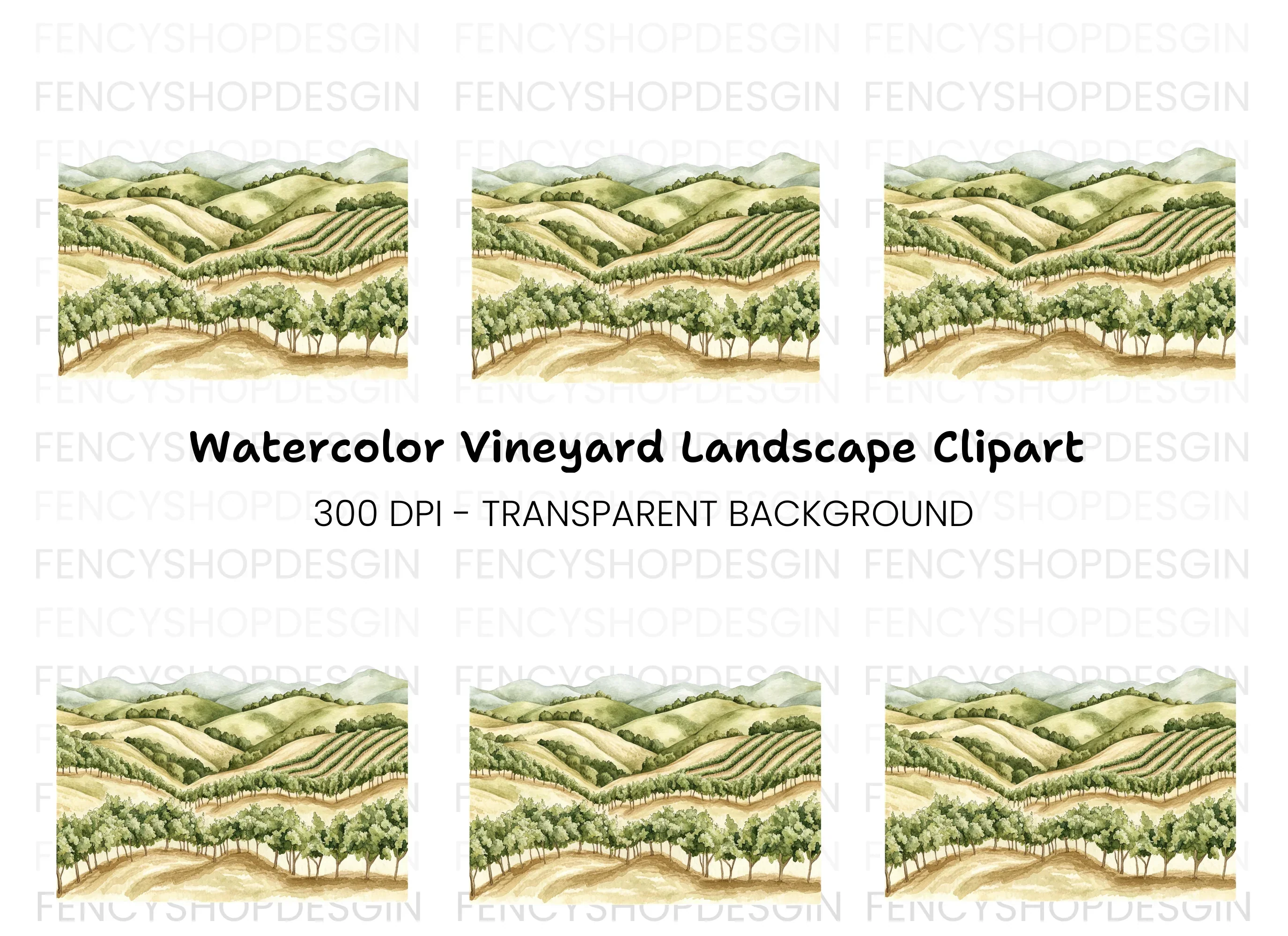Vineyard Landscape Clipart Bundle