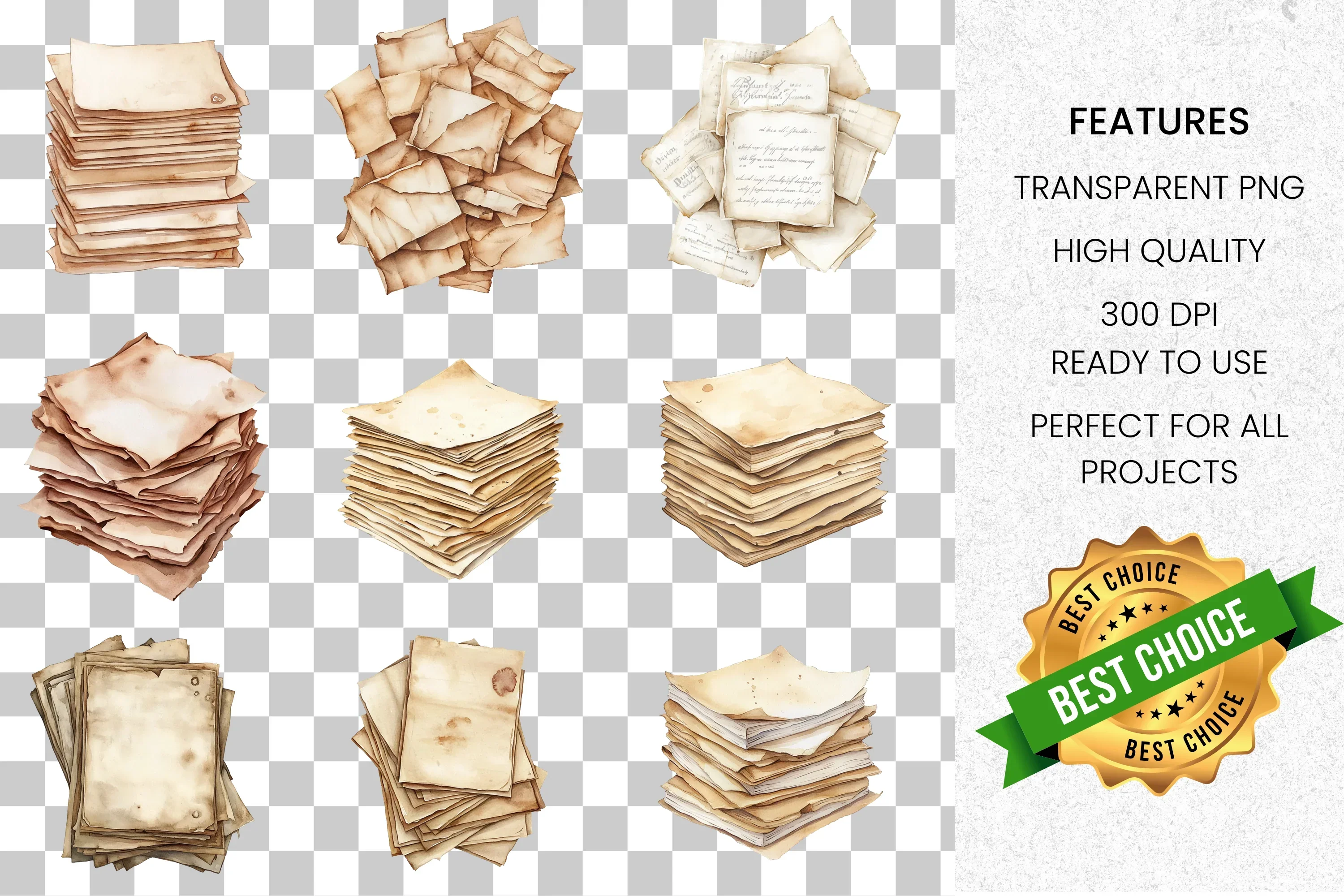 Vintage Aged Stack Clipart Bundle - Image 2