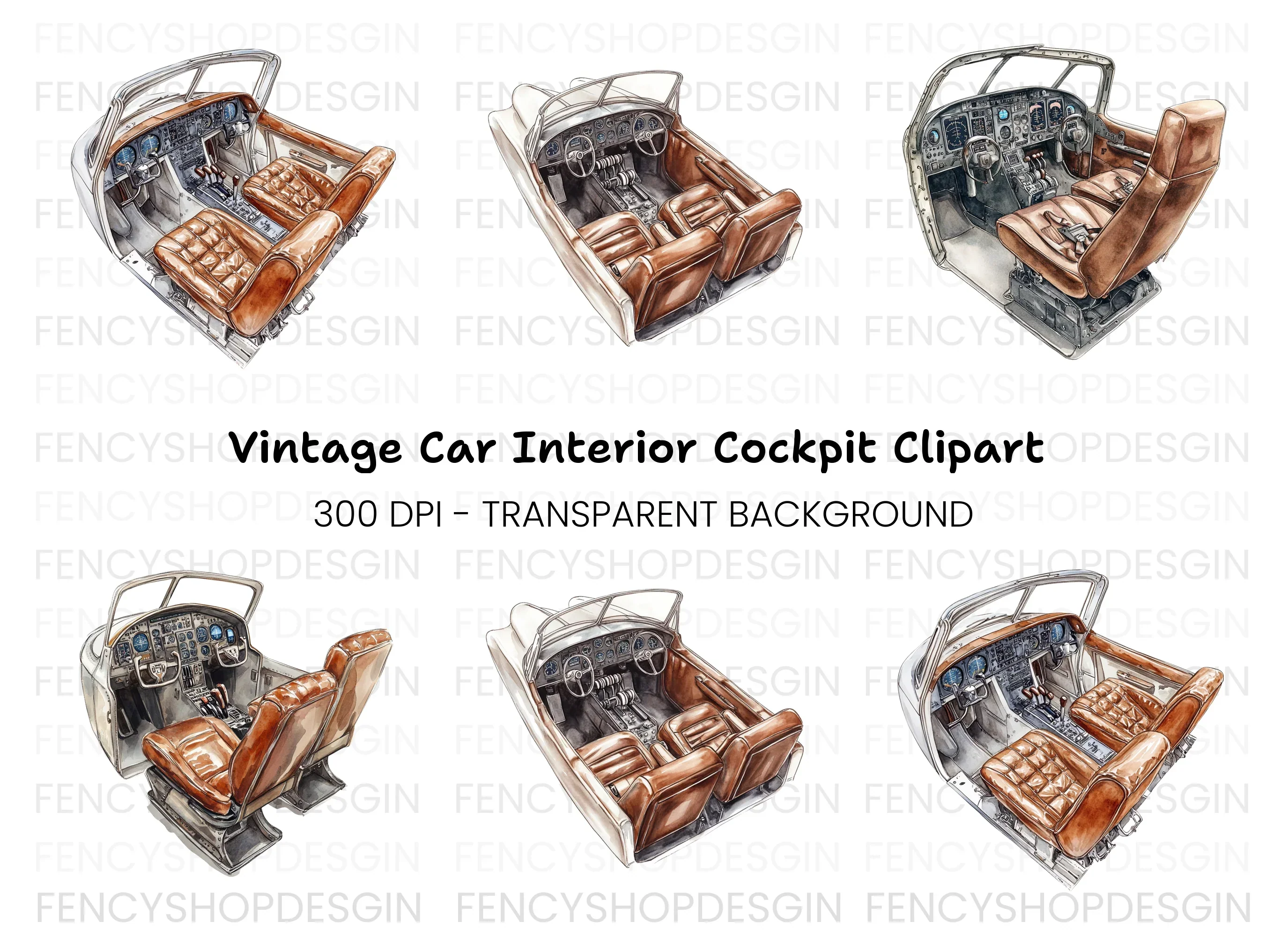 Vintage Airplane Cockpit Clipart Bundle