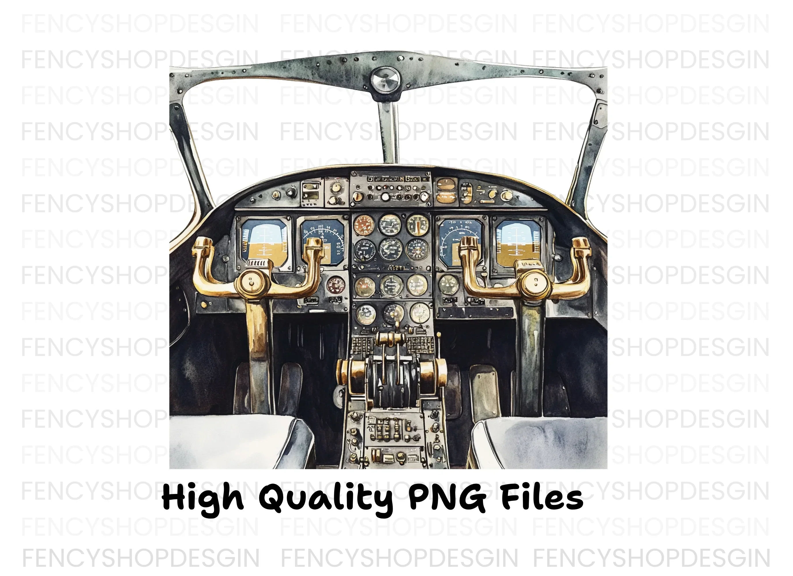 Vintage Airplane Cockpit Clipart Bundle - Image 2