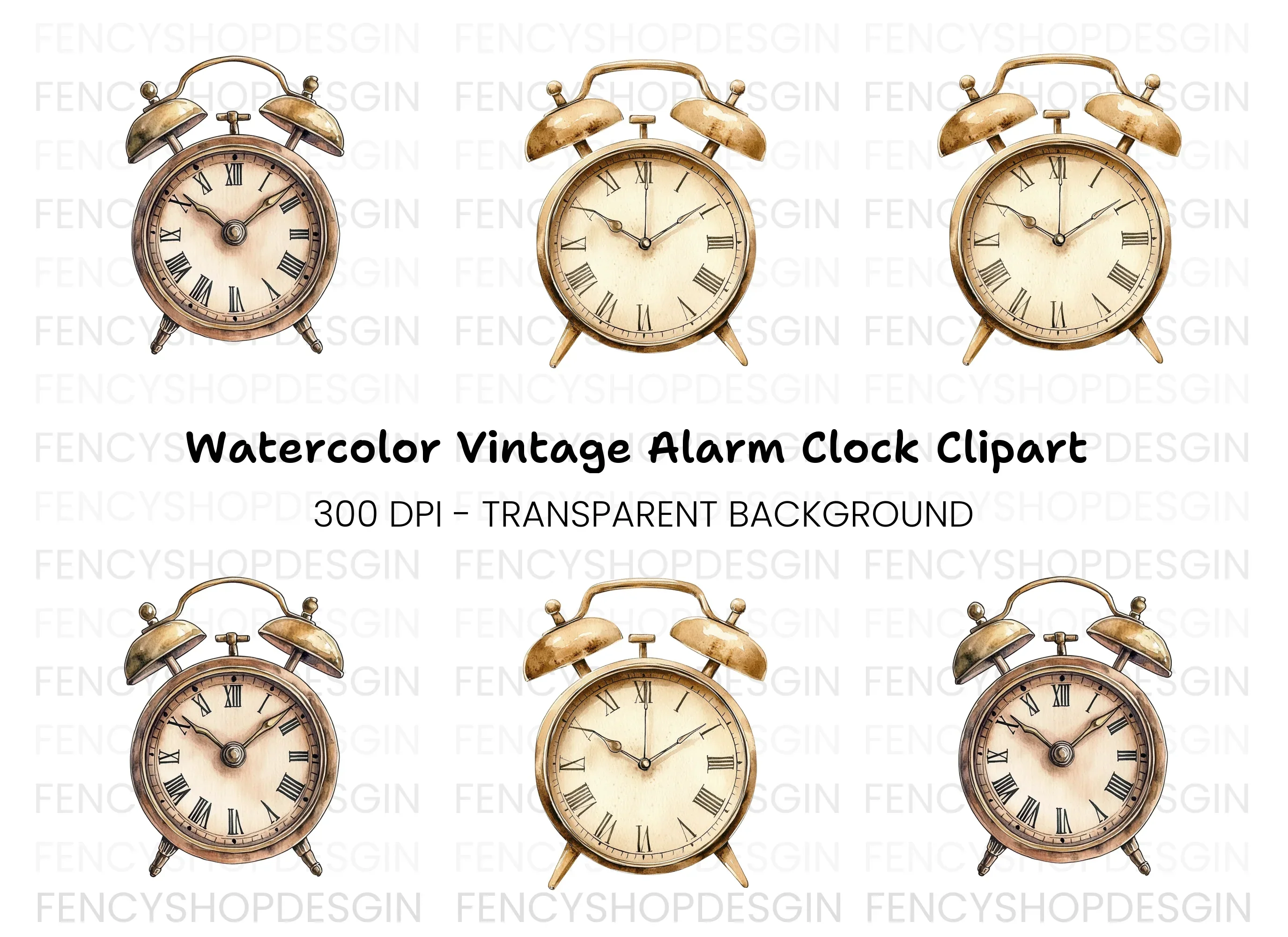 Vintage Alarm Clock Clipart Bundle