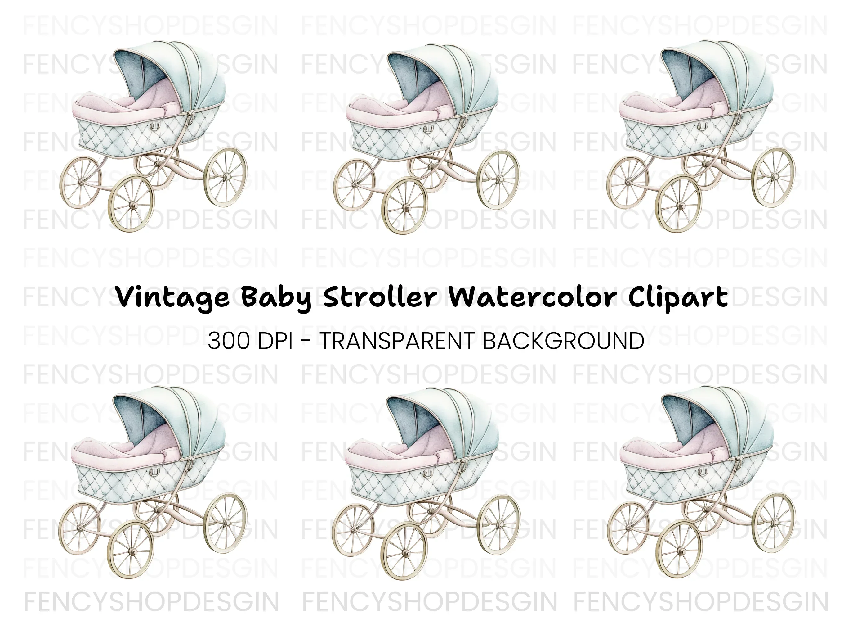 Vintage Baby Stroller Clipart Bundle