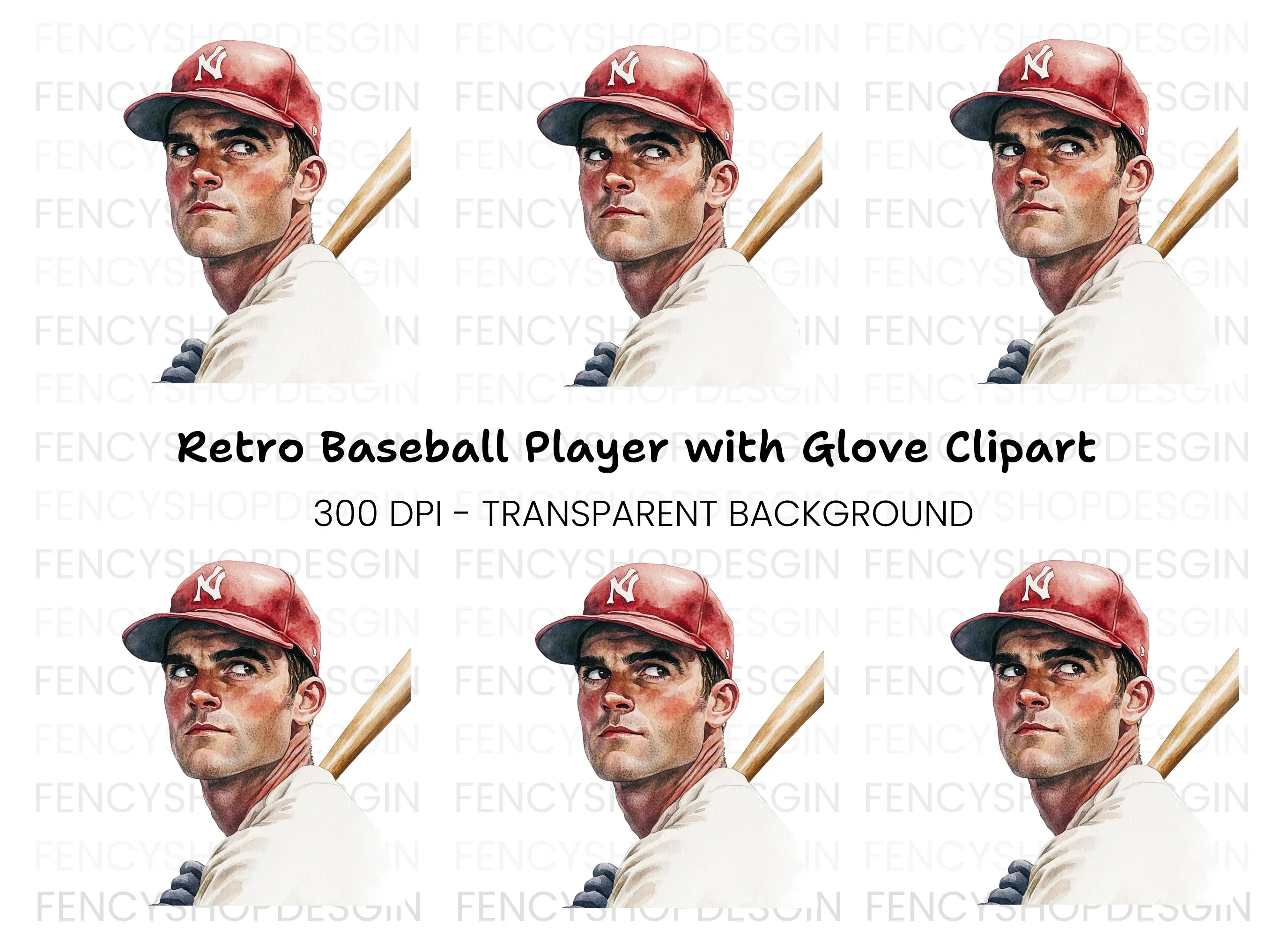Vintage Baseball Player Clipart Bundle