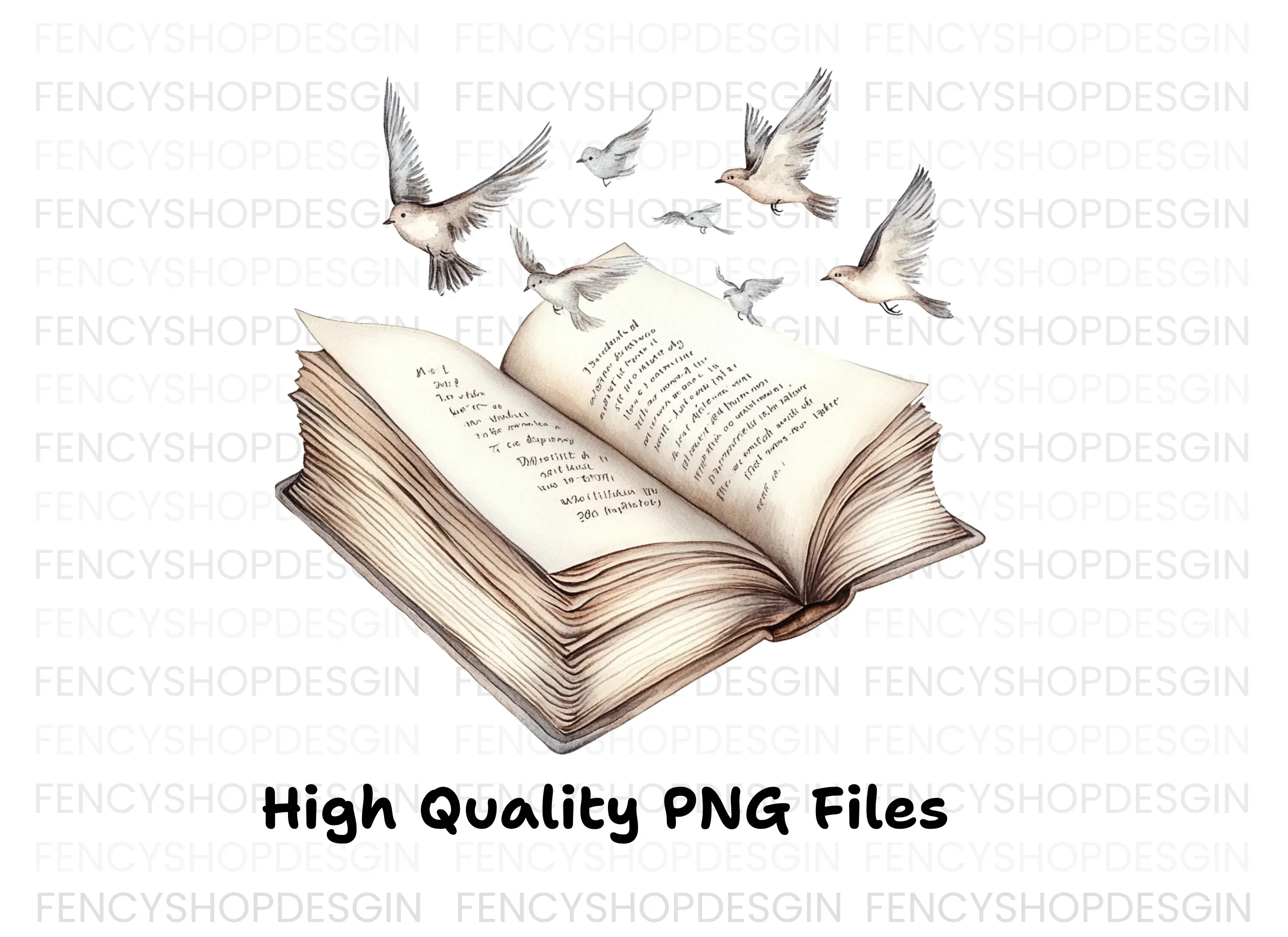 Vintage Books and Flying Birds Clipart Bundle - Image 3