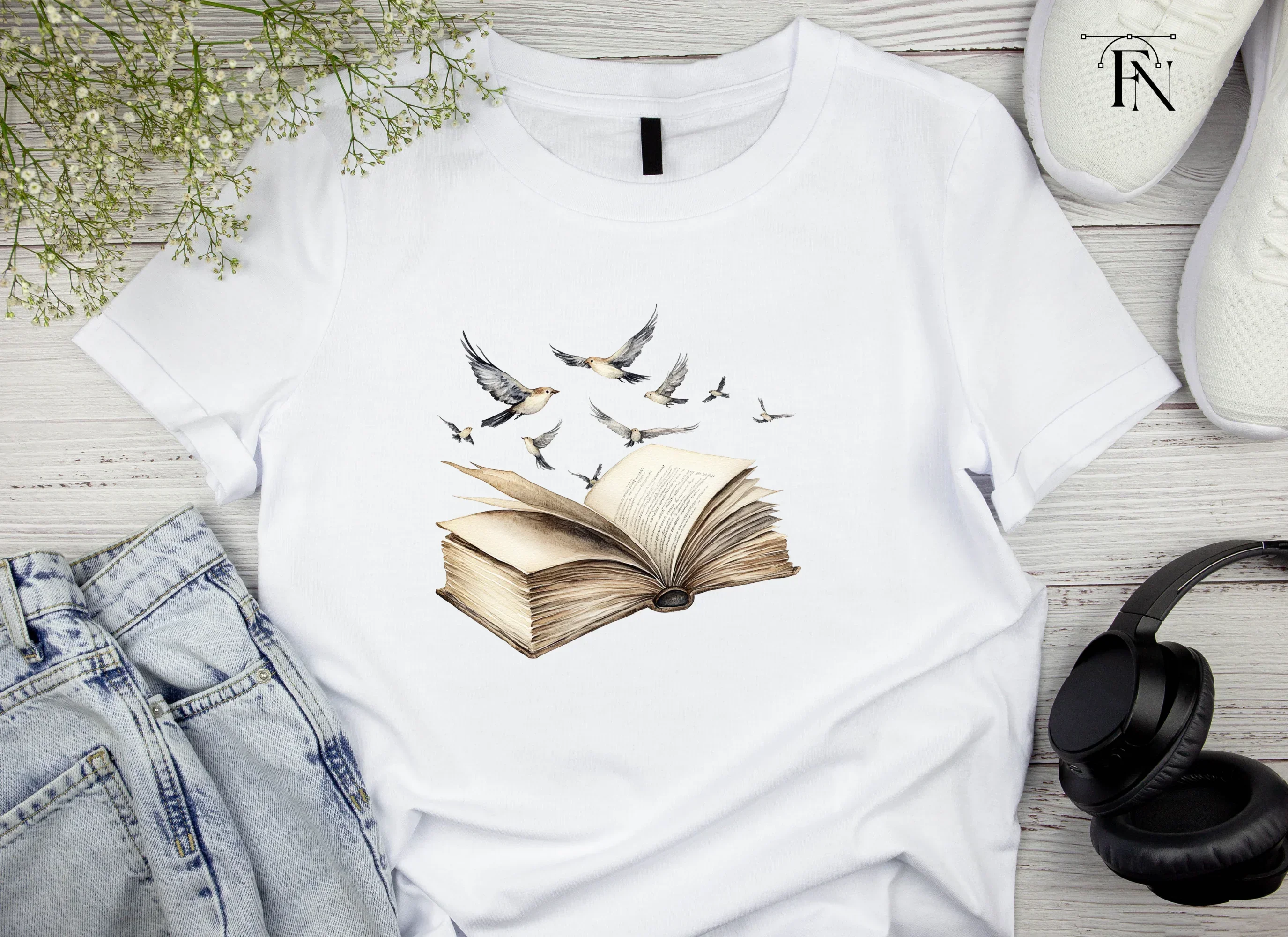 Vintage Books and Flying Birds Clipart Bundle - Image 4