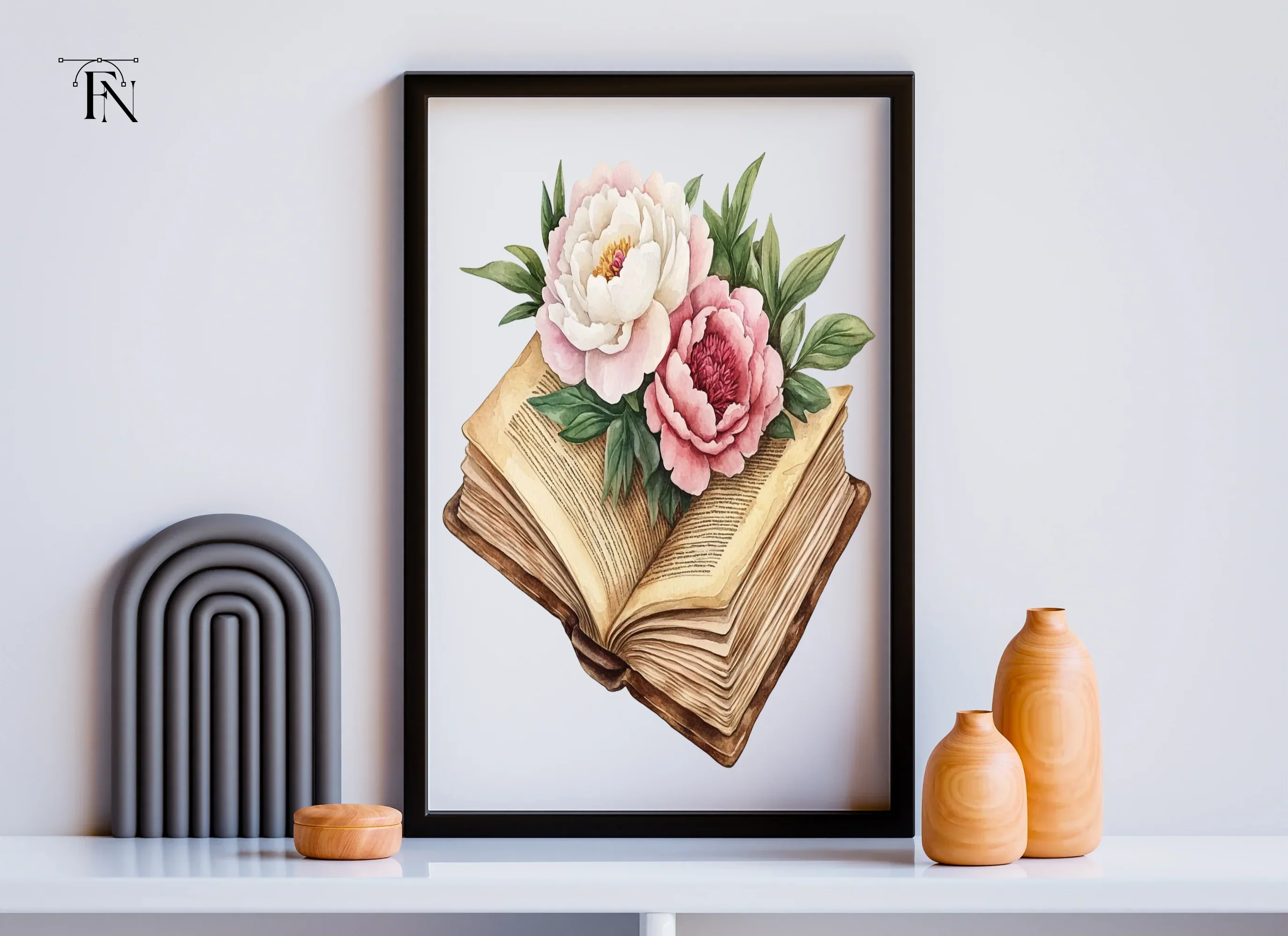 Vintage Books and Peony Flowers Clipart Bundle - Image 6