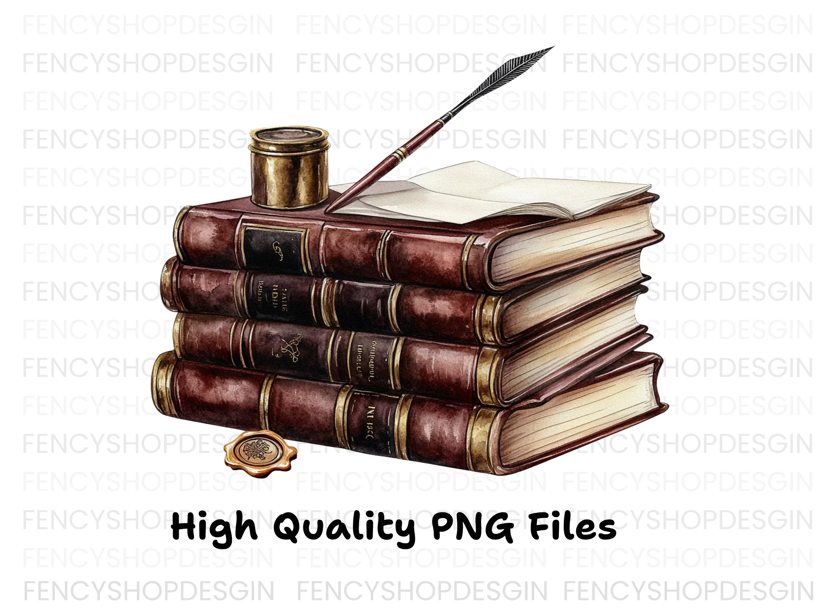 Vintage Books and Quill Clipart Bundle - Image 3