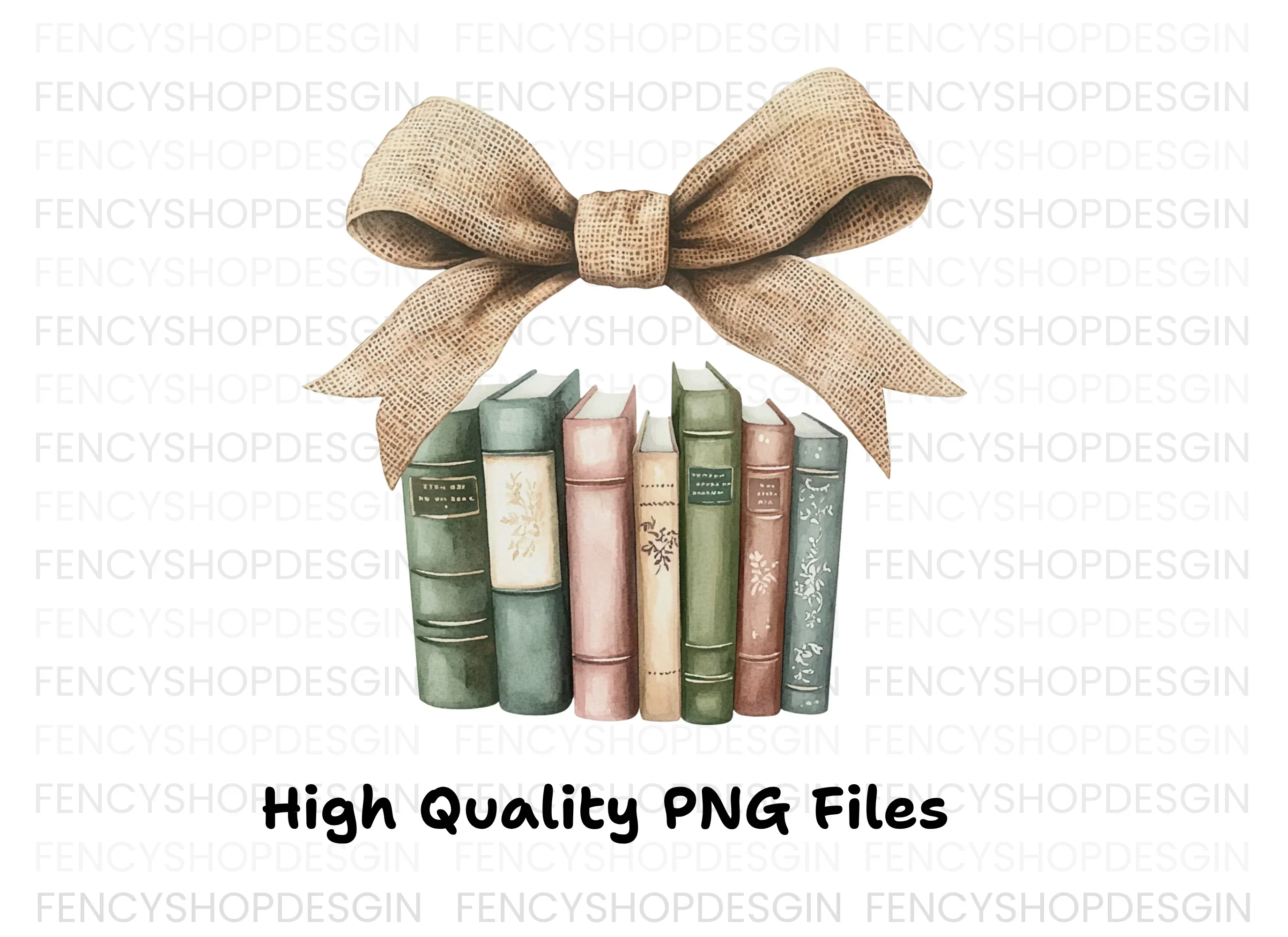Vintage Books with Burlap Bow Clipart Bundle - Image 3