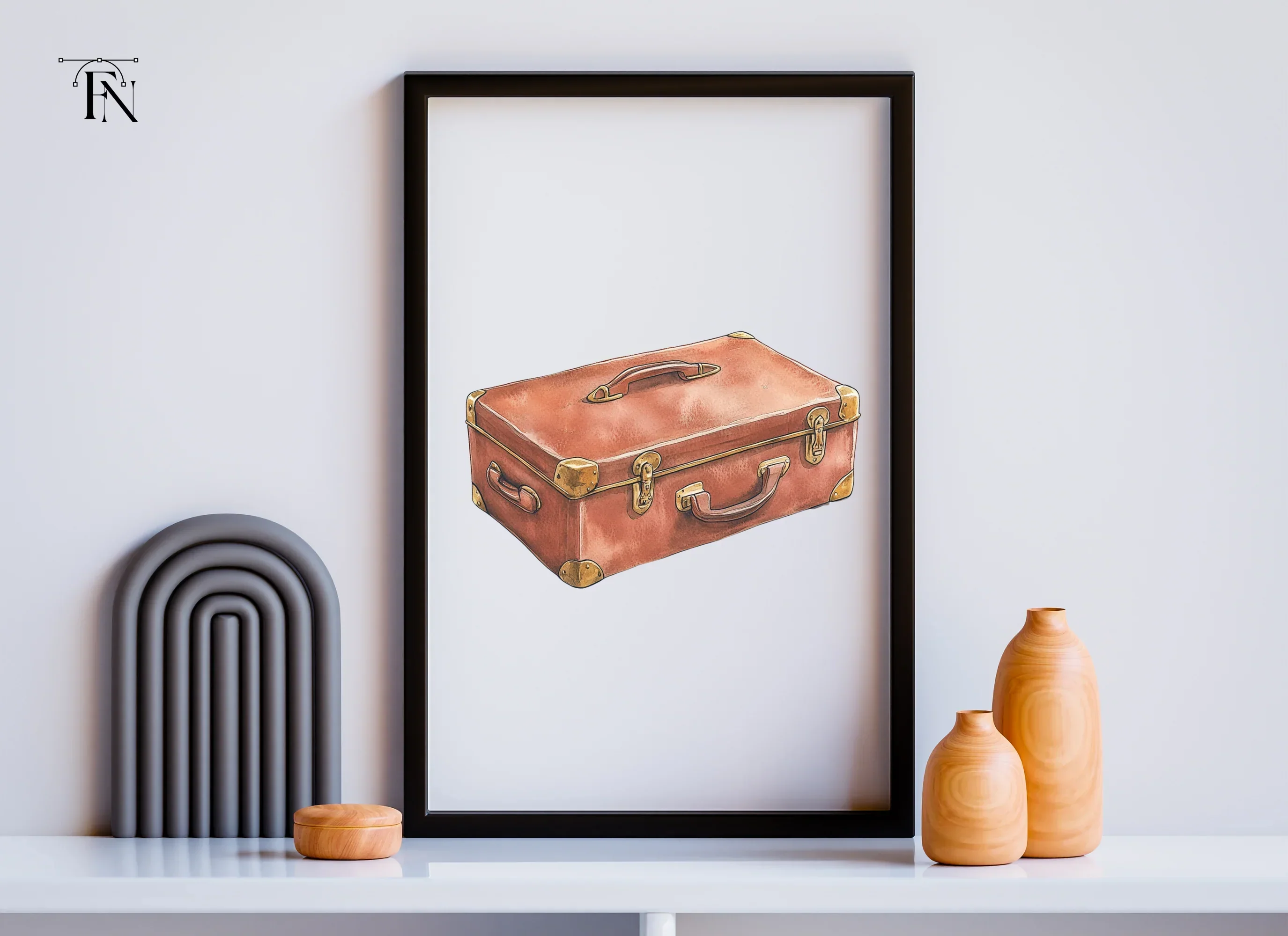 Vintage Brown Suitcase Travel Clipart Bundle - Image 3