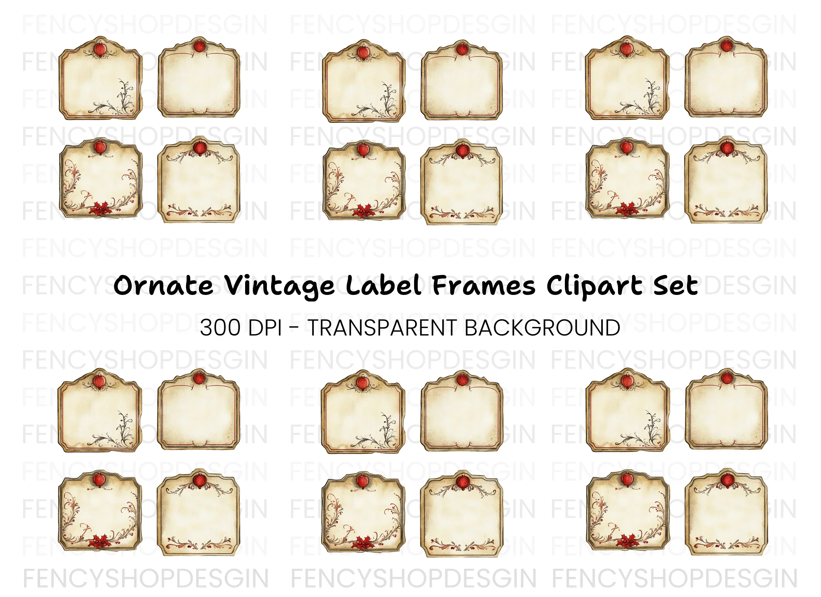 Vintage Christmas Labels Clipart Bundle