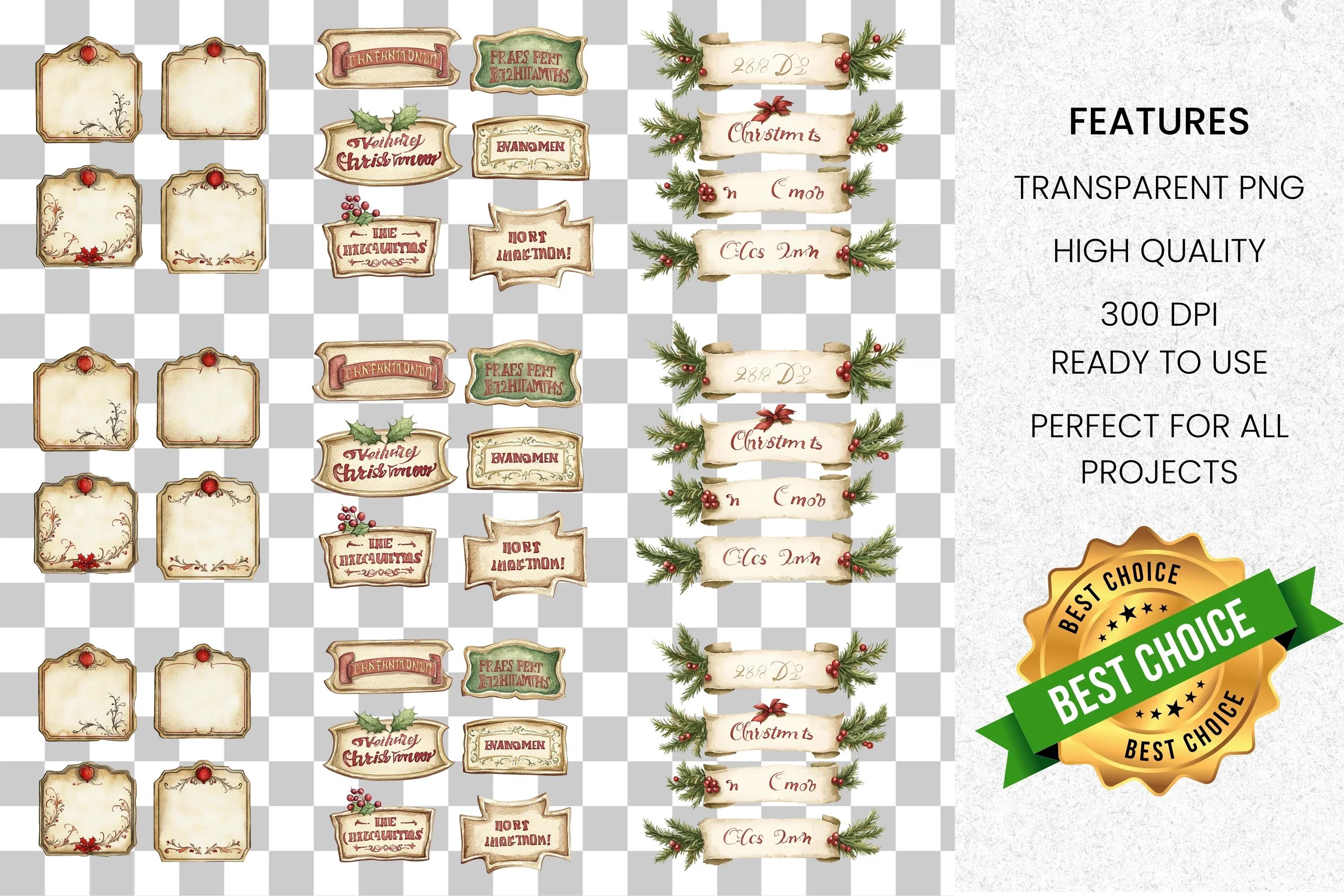 Vintage Christmas Labels Tags Clipart Bundle - Image 8