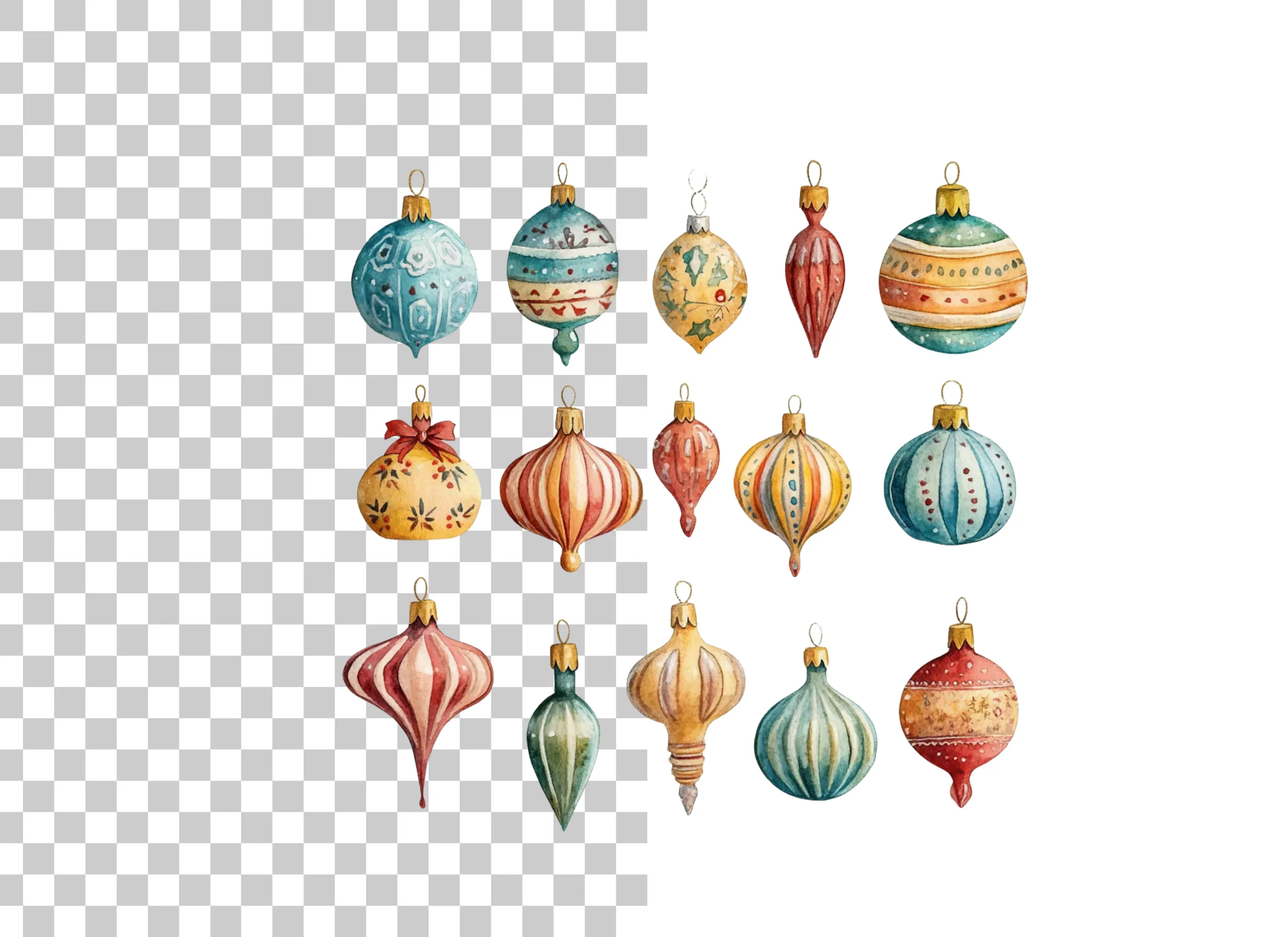 Vintage Christmas Ornaments Clipart Bundle - Image 2