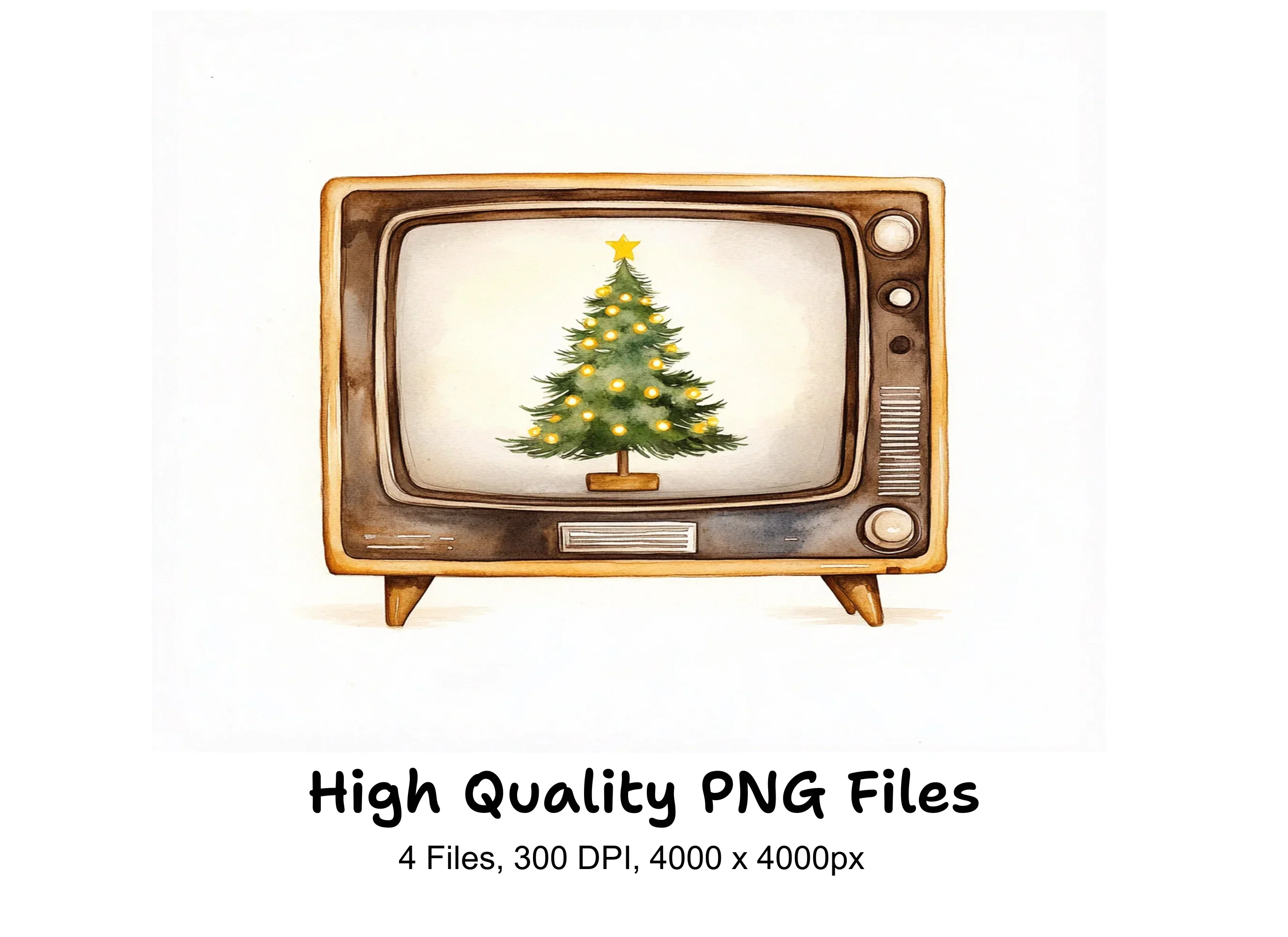 Vintage Christmas Tree TV Clipart Bundle