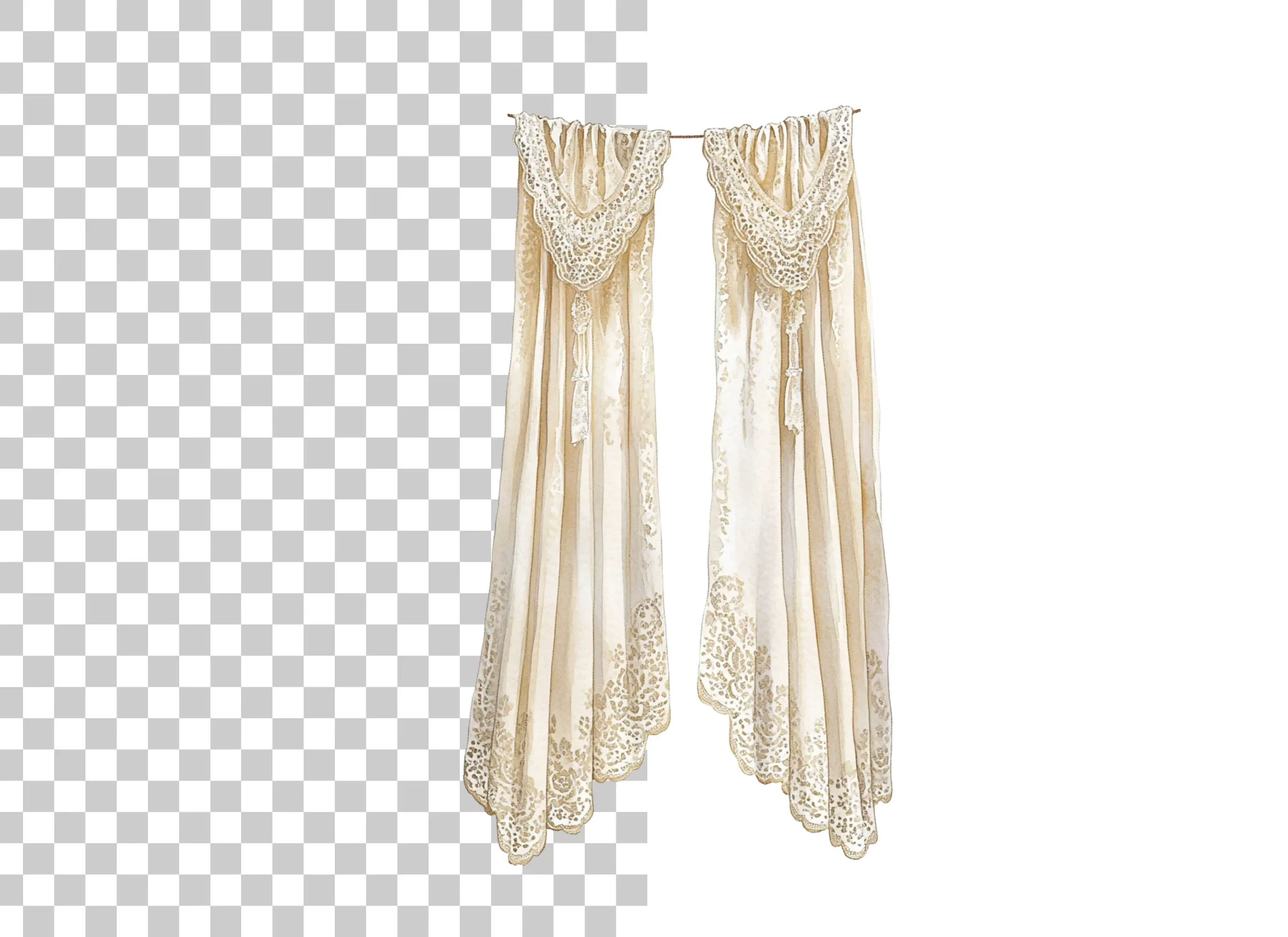 Vintage Cream Curtains Clipart Bundle - Image 3