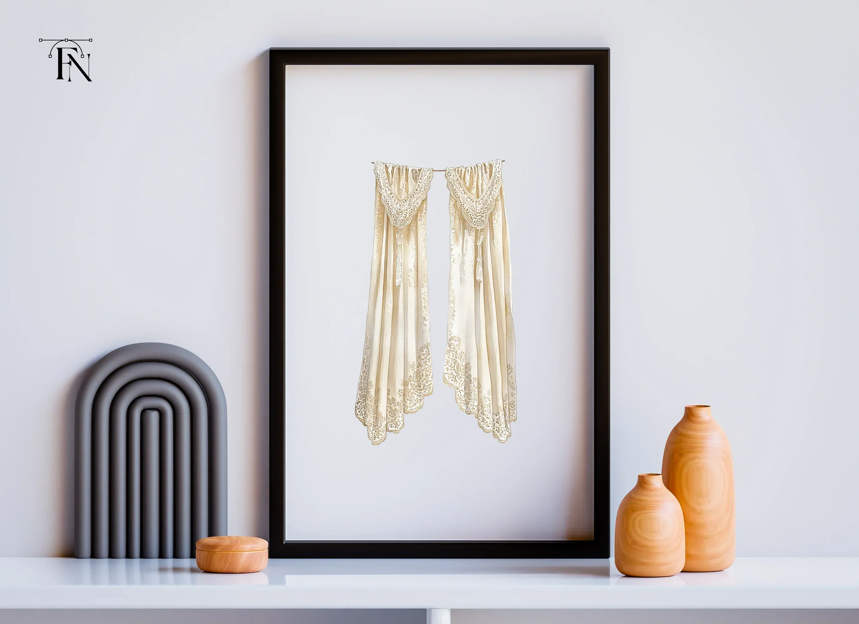 Vintage Cream Curtains Clipart Bundle - Image 4