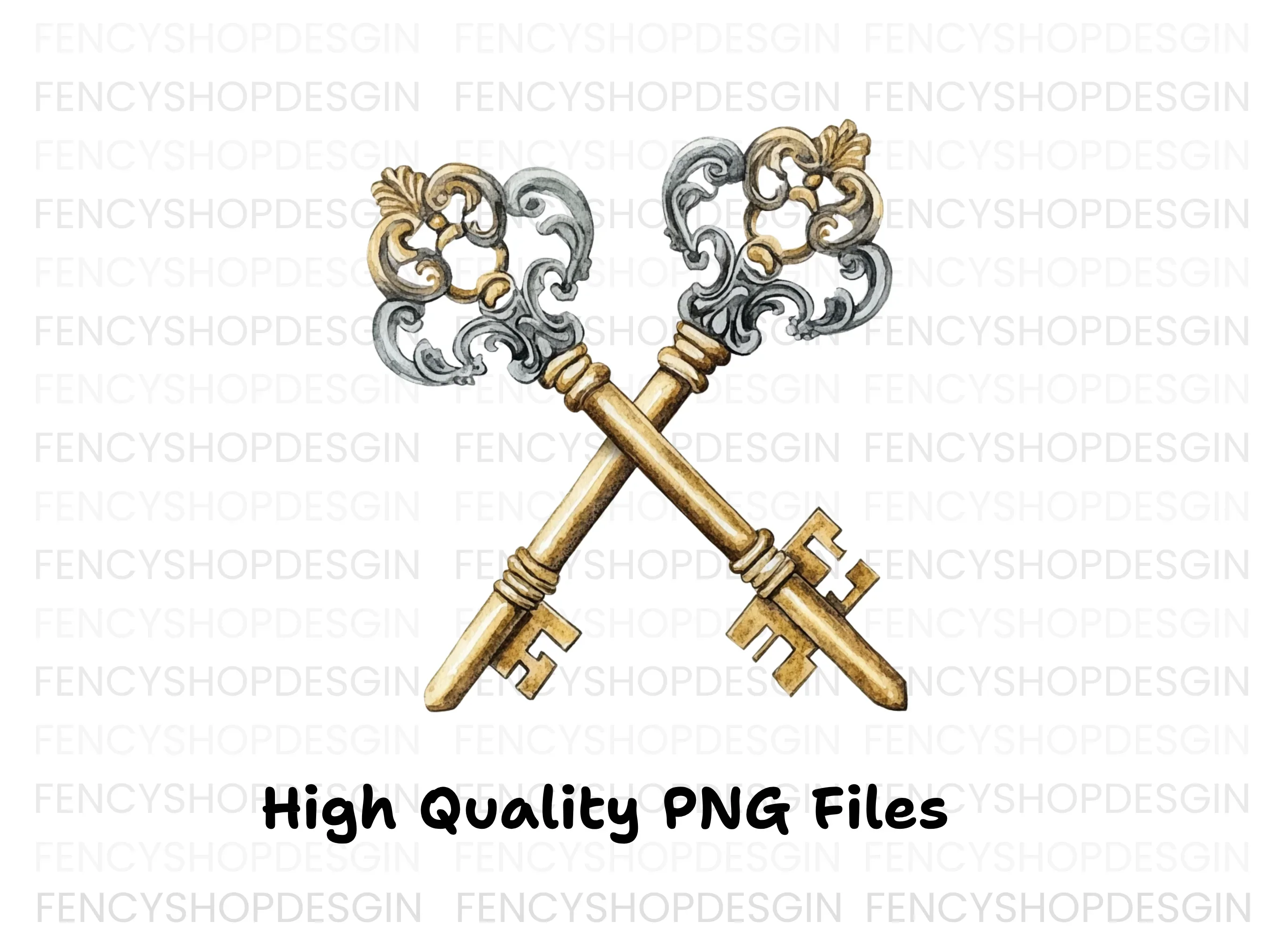 Vintage Crossed Skeleton Keys Clipart Bundle - Image 3