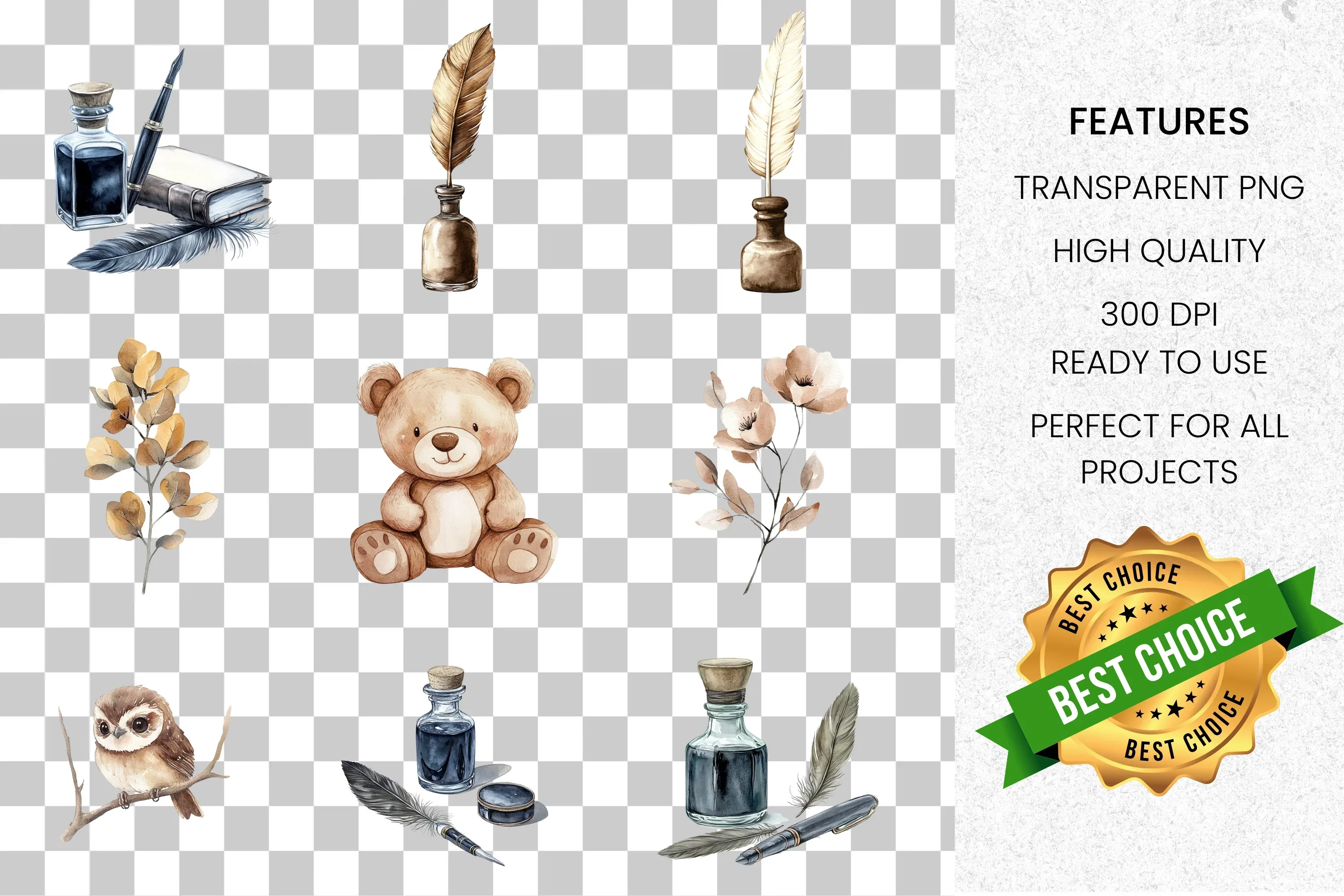 Vintage Cute Animal Writing Clipart Bundle - Image 8