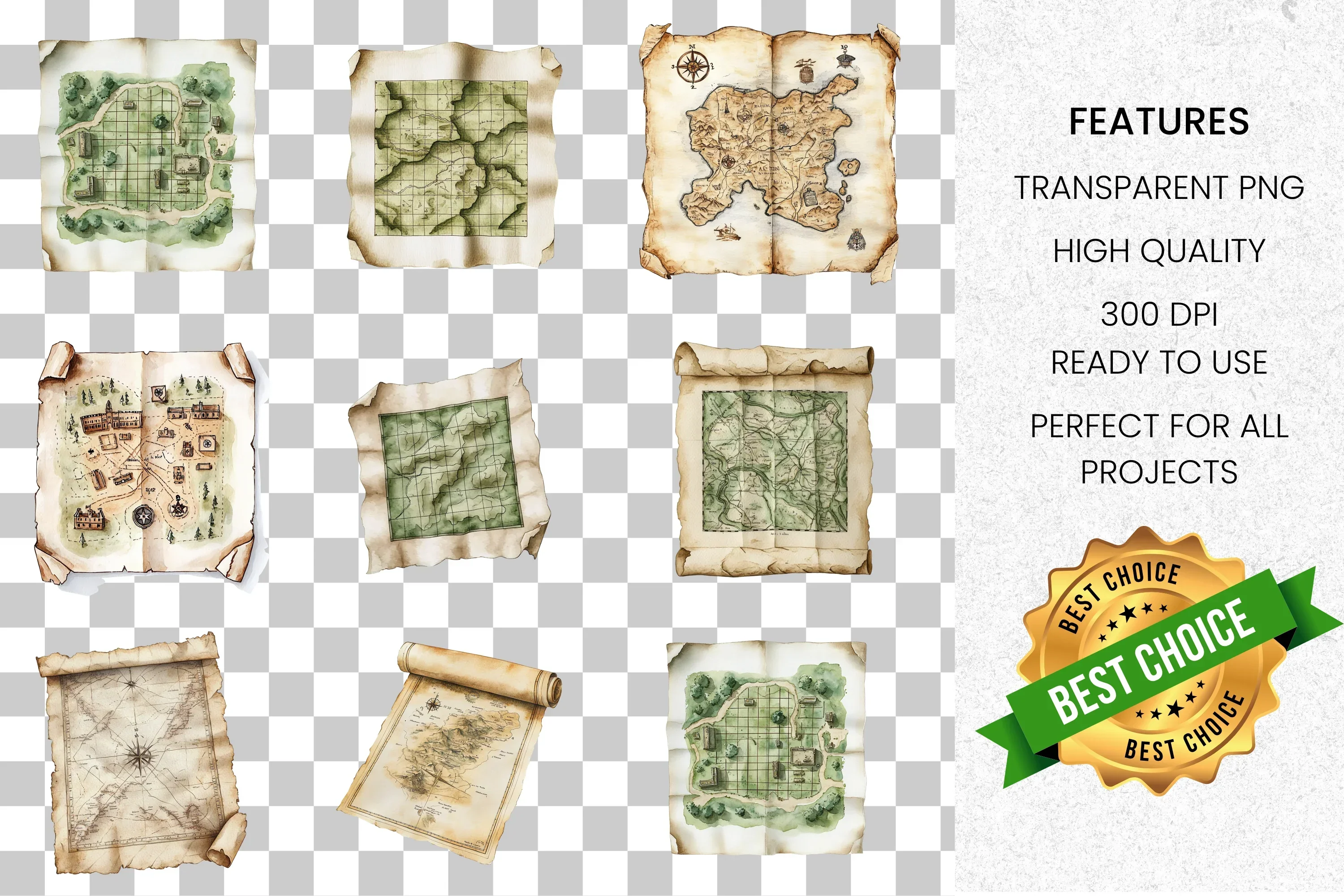 Vintage Fantasy Treasure Map Clipart Bundle - Image 8