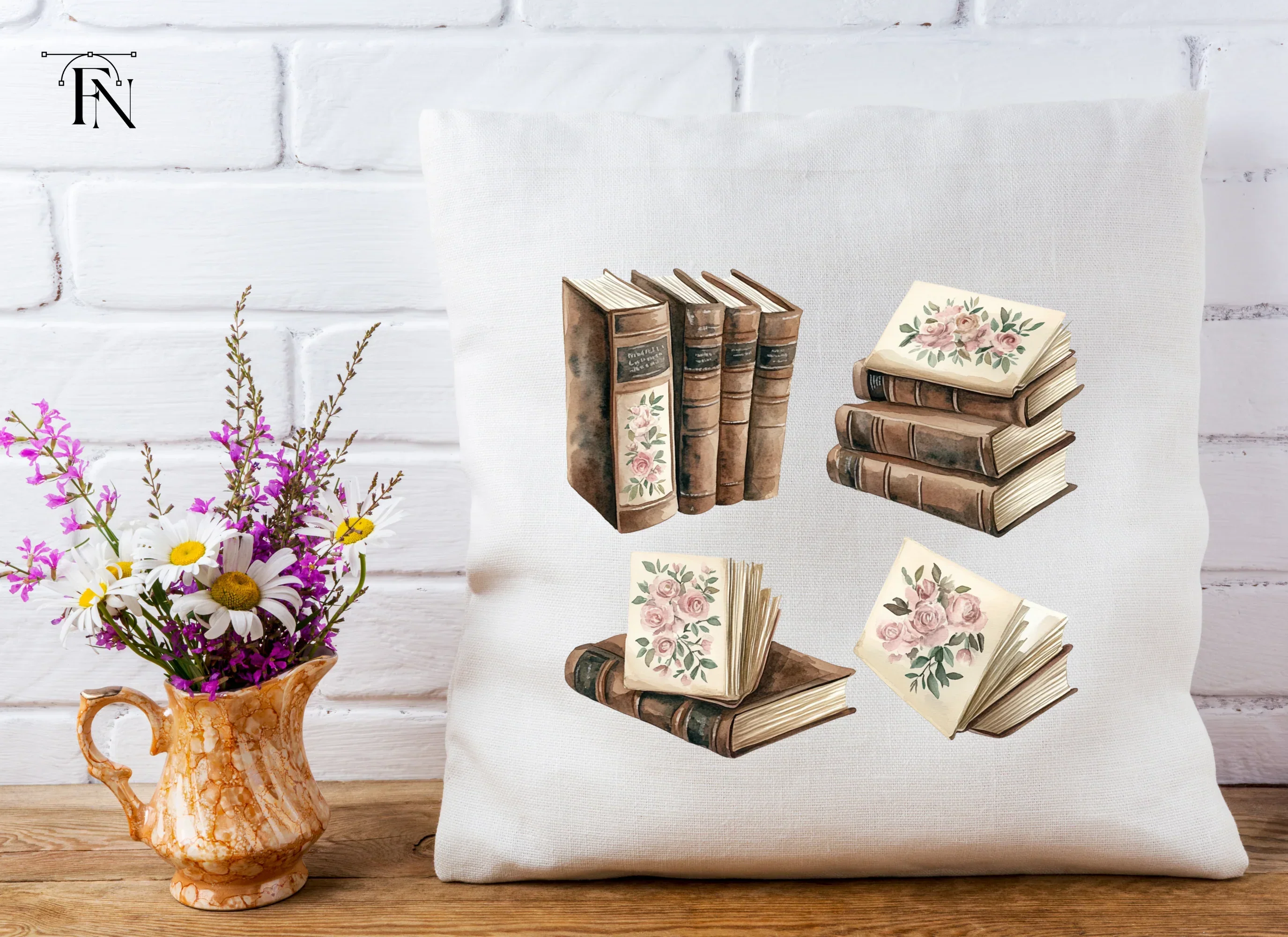 Vintage Floral Accents Books Clipart Bundle - Image 5