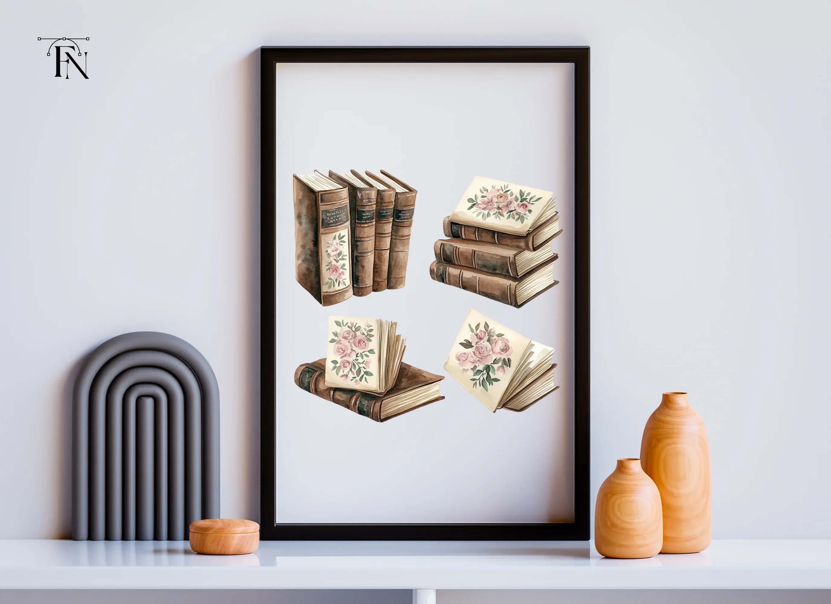 Vintage Floral Accents Books Clipart Bundle - Image 6