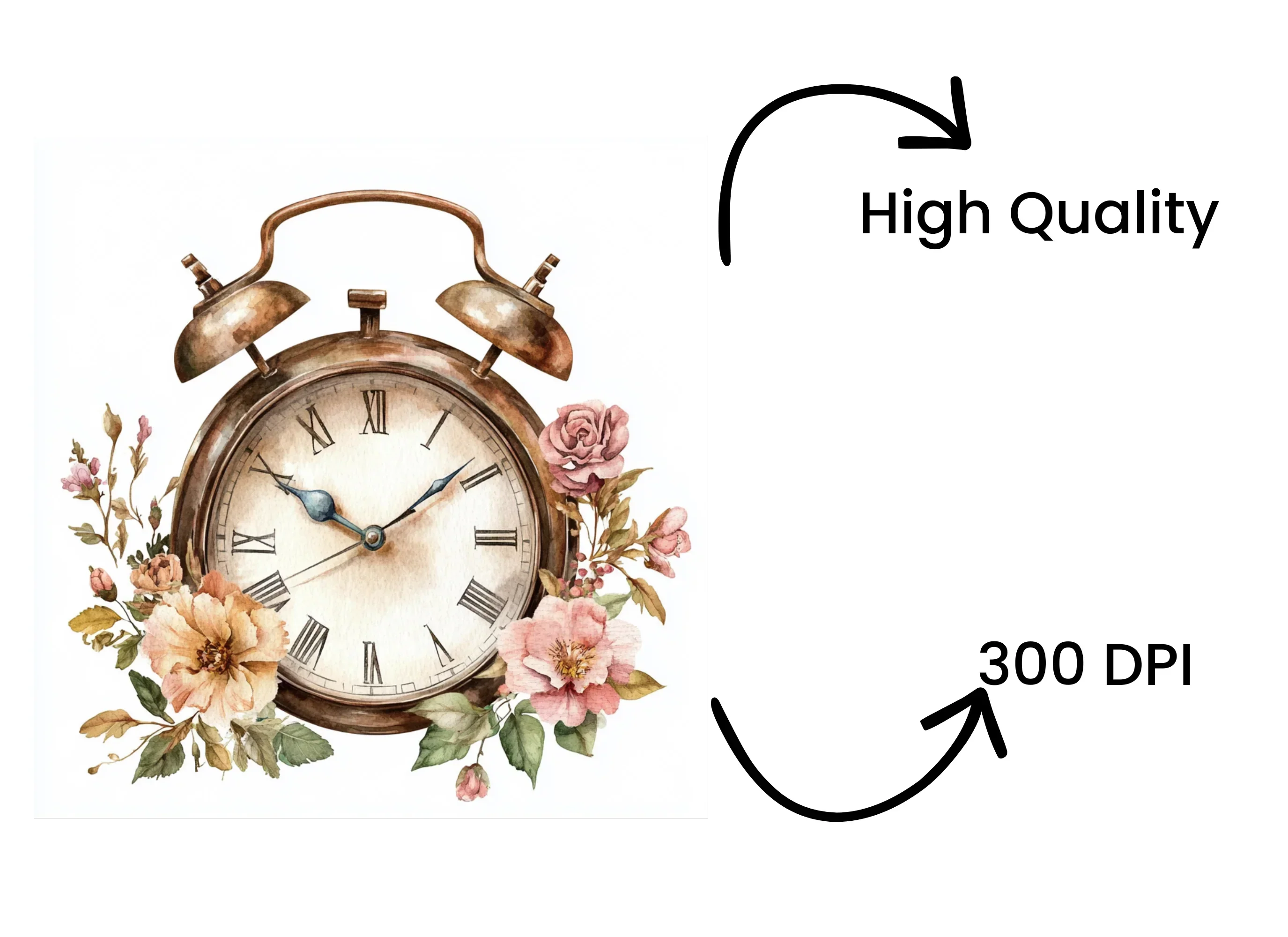 Vintage Floral Alarm Clock Clipart Bundle - Image 4