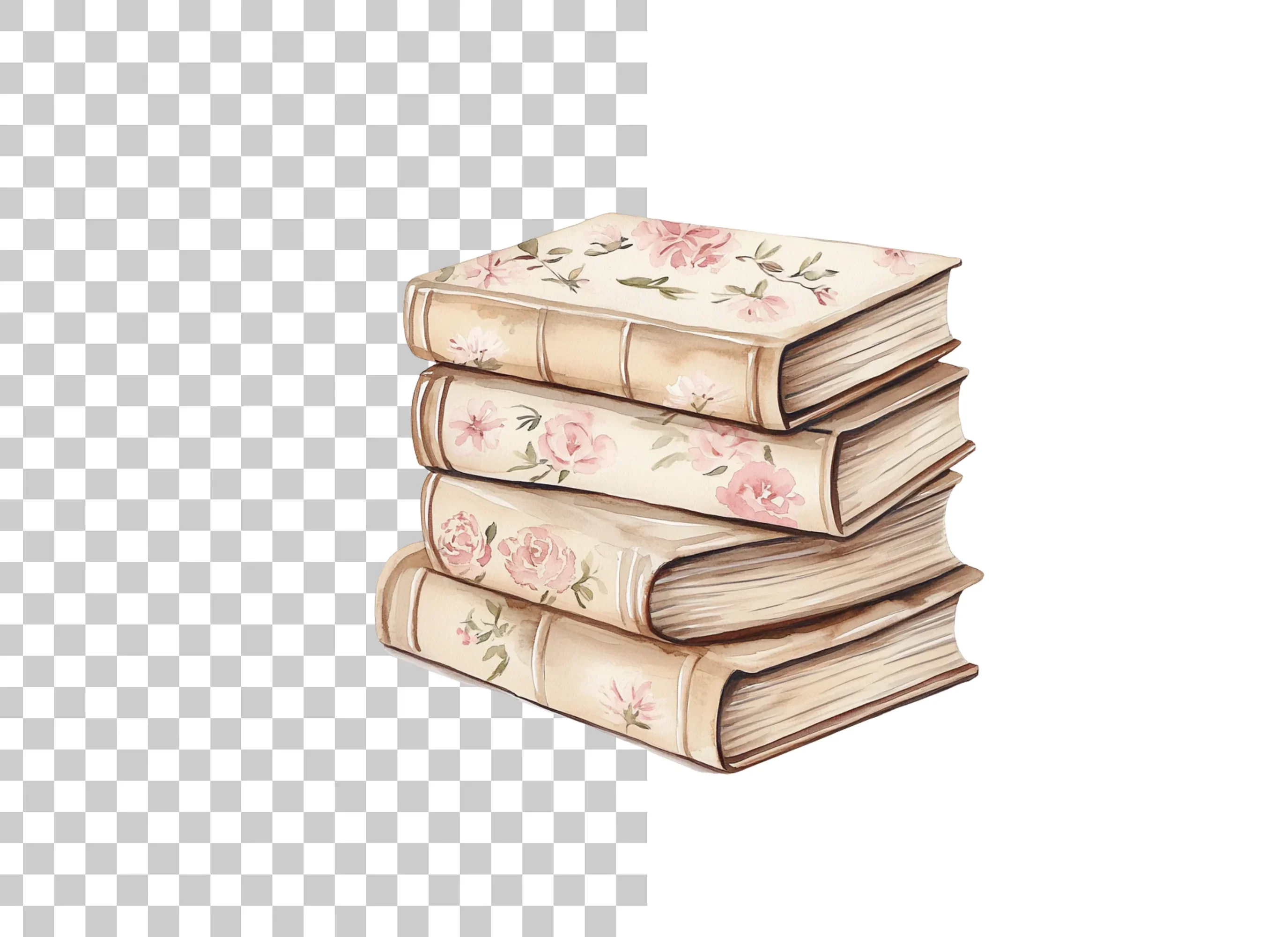 Vintage Floral Book Stacks Clipart Bundle - Image 2