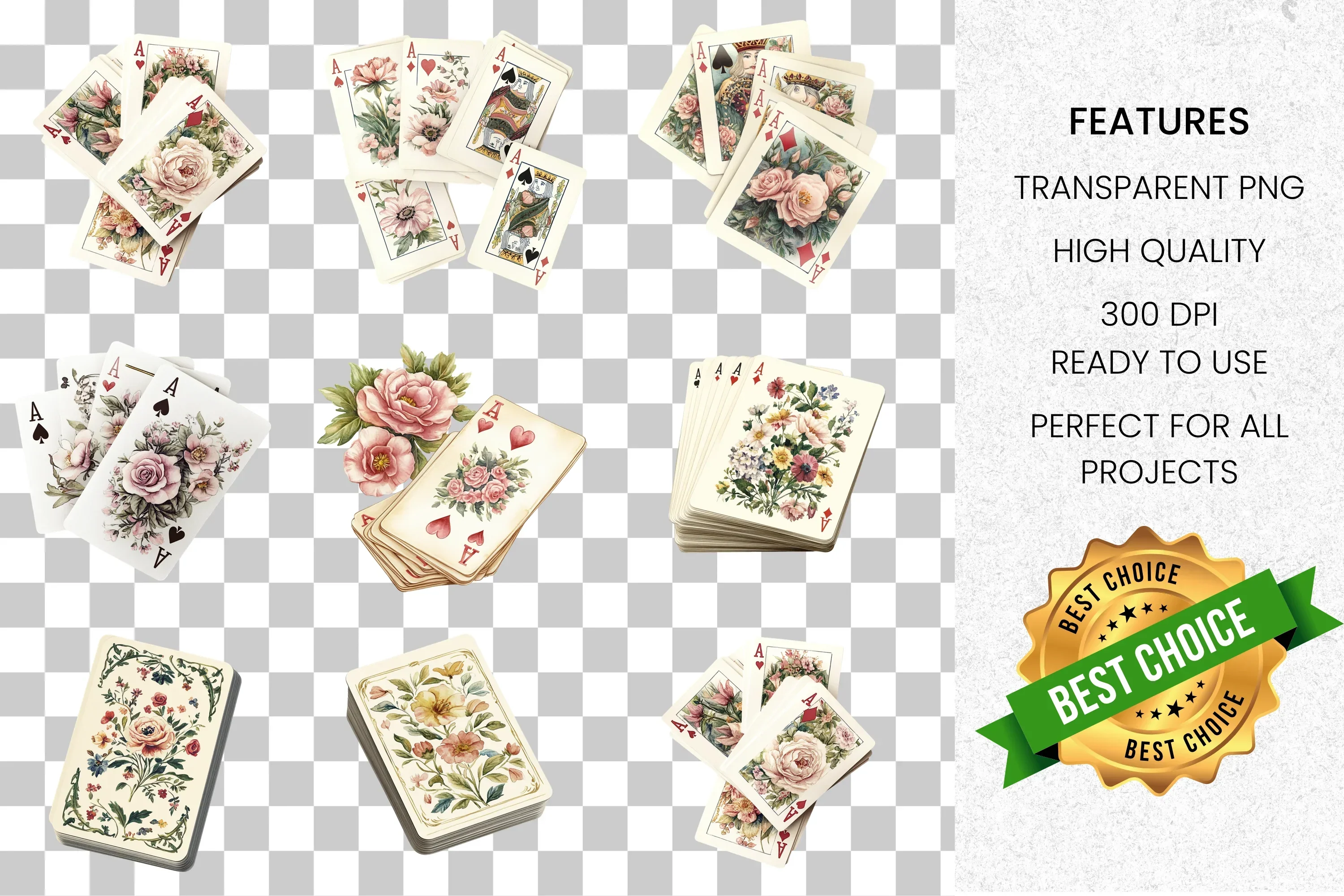 Vintage Floral Playing Cards Clipart Bundle - Image 2