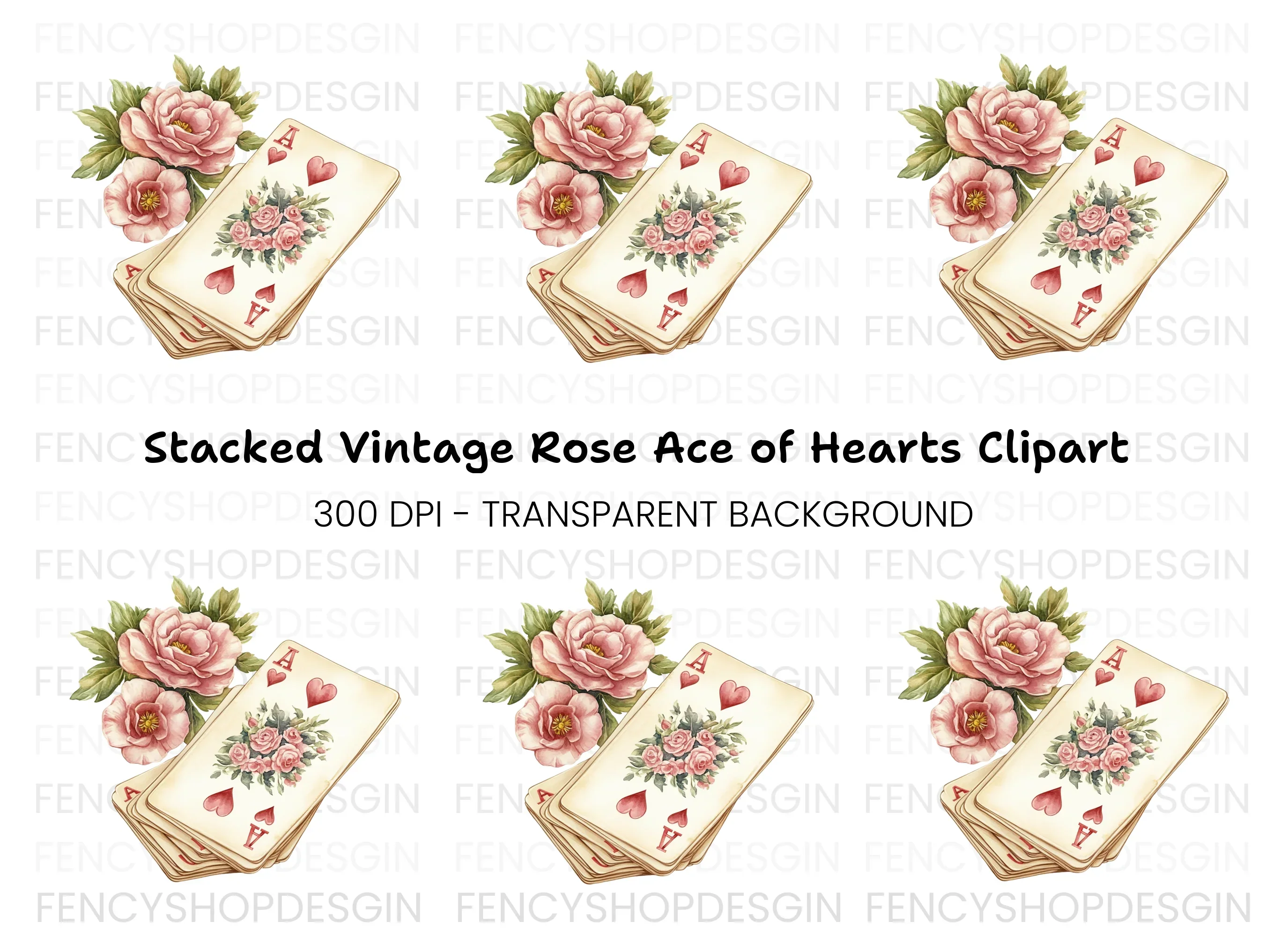 Vintage Floral Playing Cards Clipart Bundle