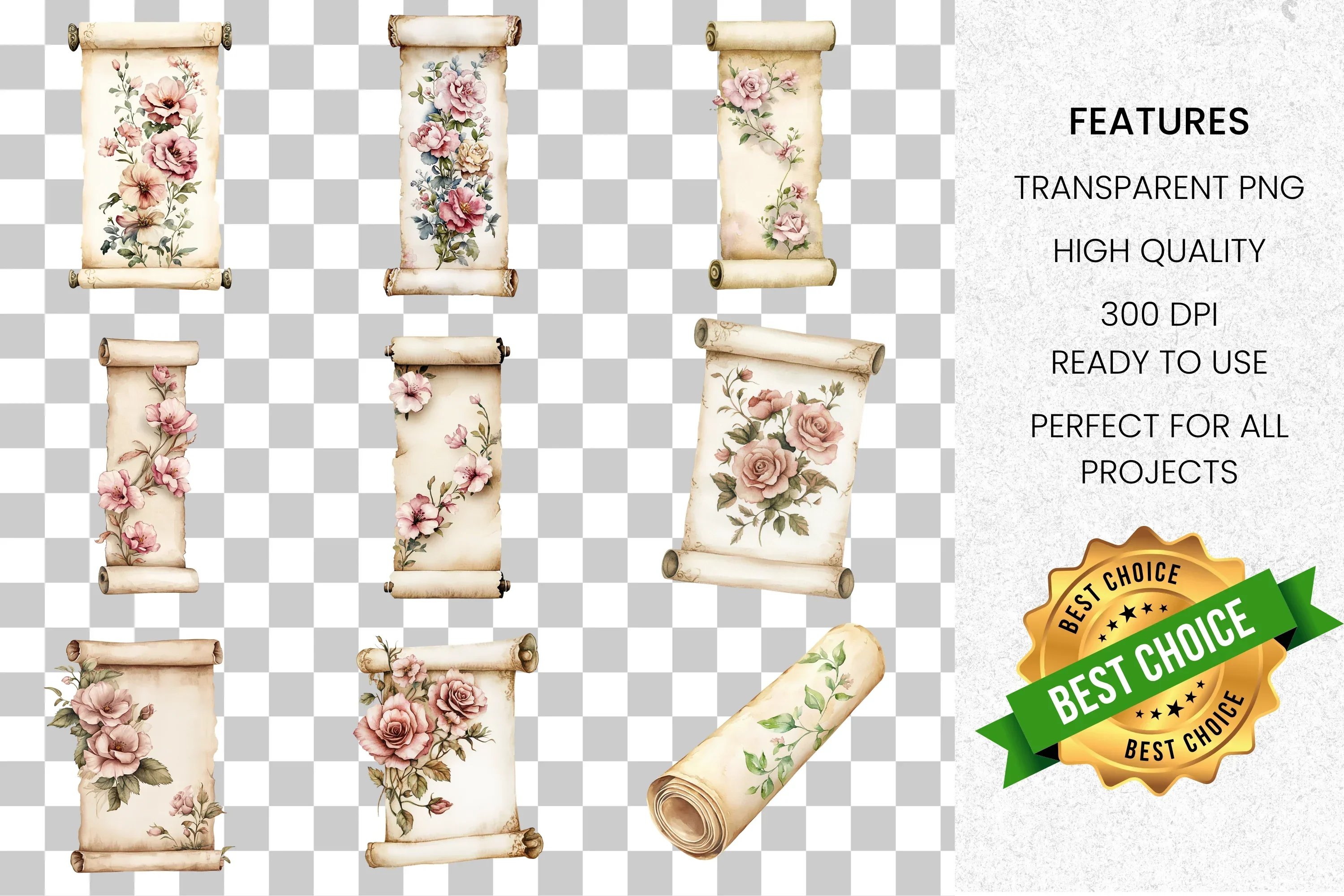 Vintage Floral Scroll Clipart Bundle - Image 2