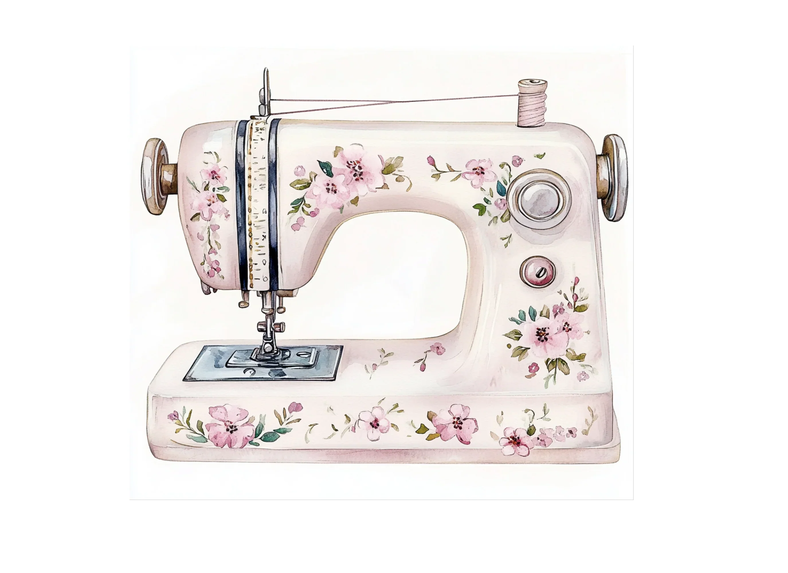 Vintage Floral Sewing Machine Clipart Bundle - Image 3