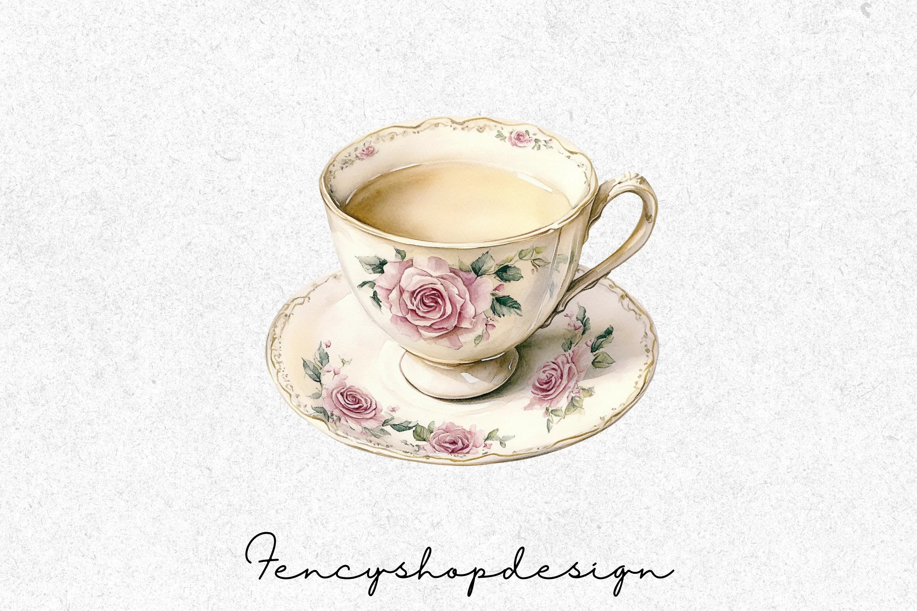 Vintage Floral Teacups Clipart Bundle - Image 8