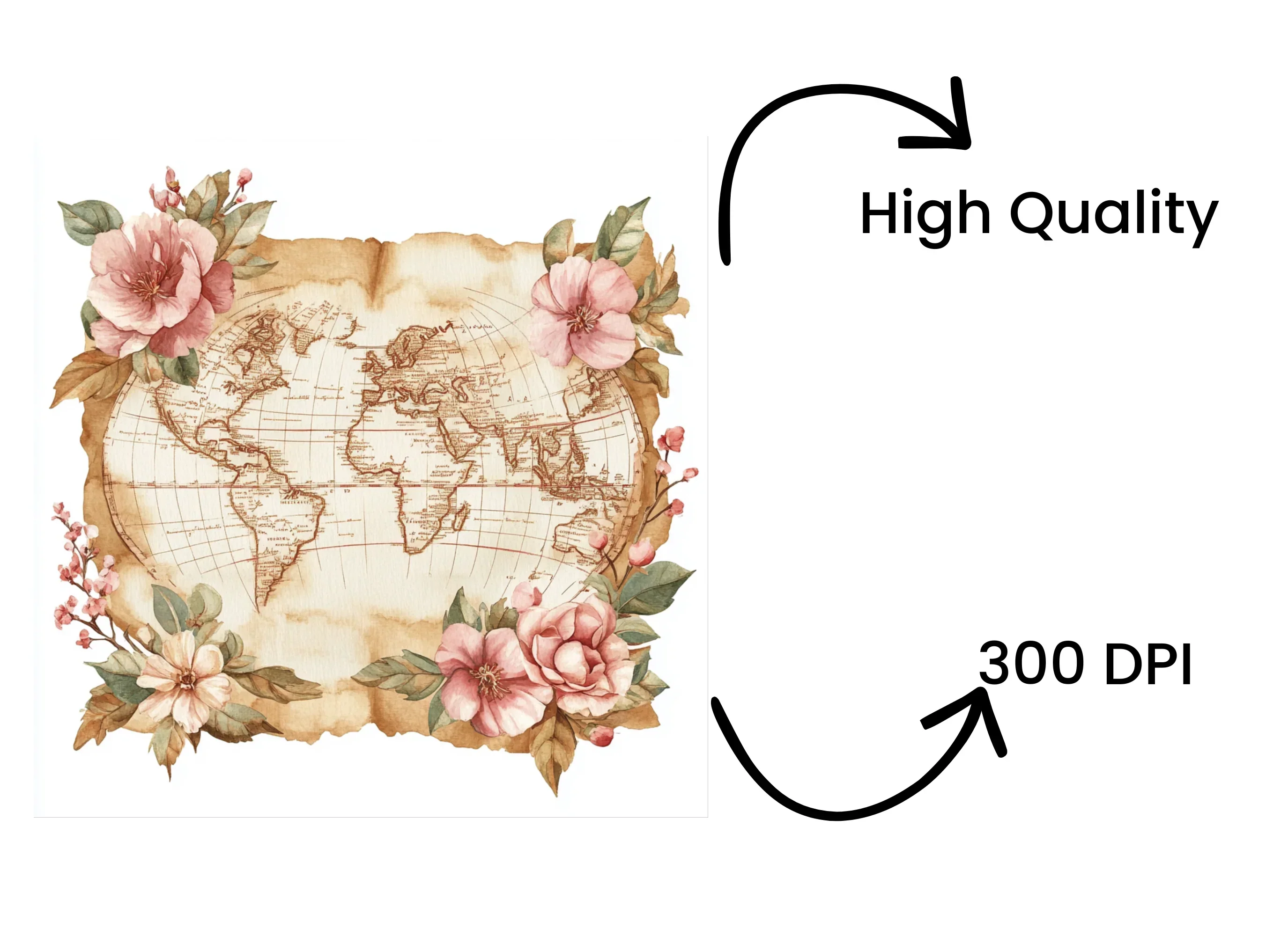 Vintage Floral World Map Clipart Bundle - Image 4