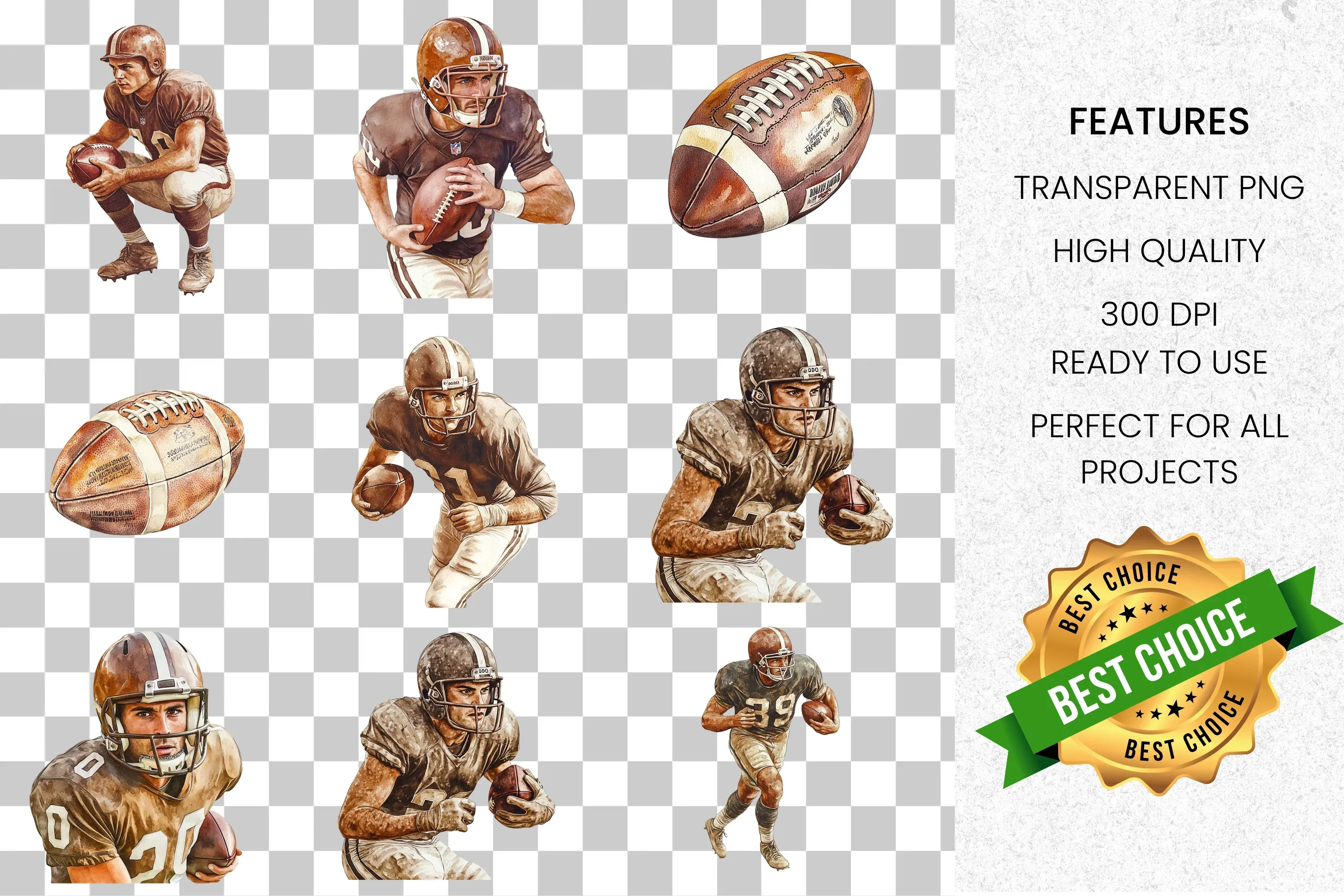 Vintage Football Player Clipart Bundle - Image 2