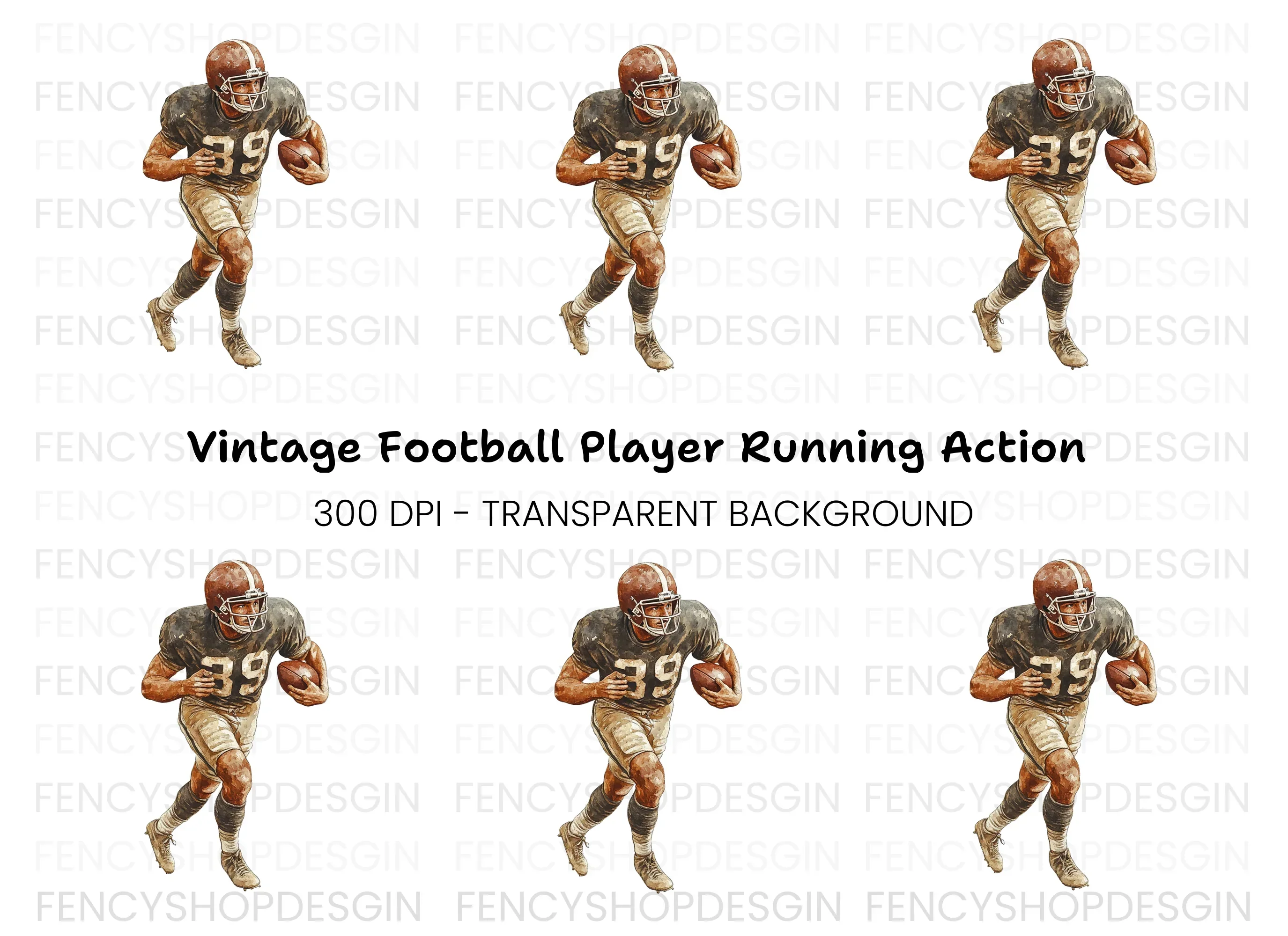 Vintage Football Player Clipart Bundle