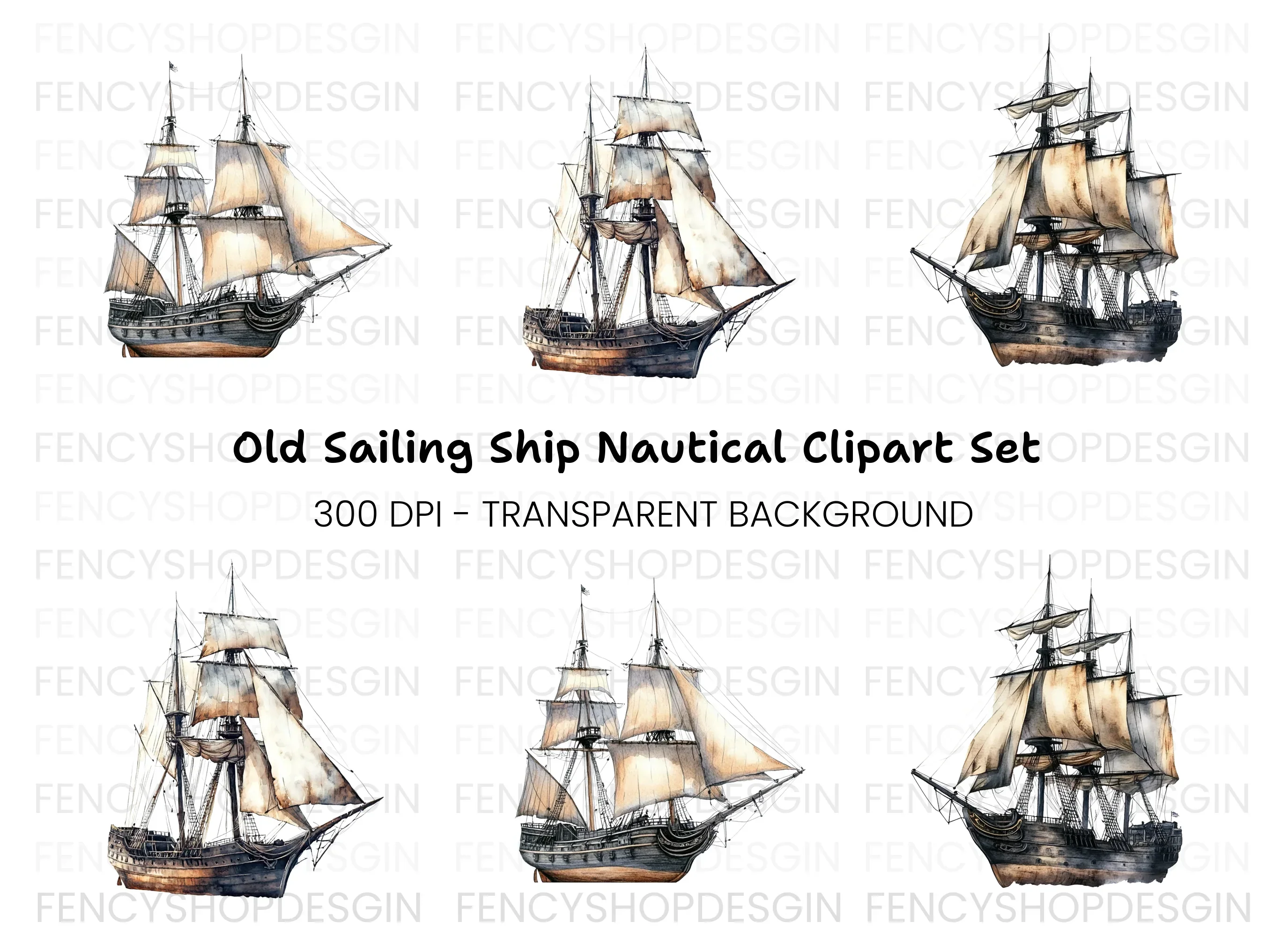 Vintage Galleon Ship Clipart Bundle
