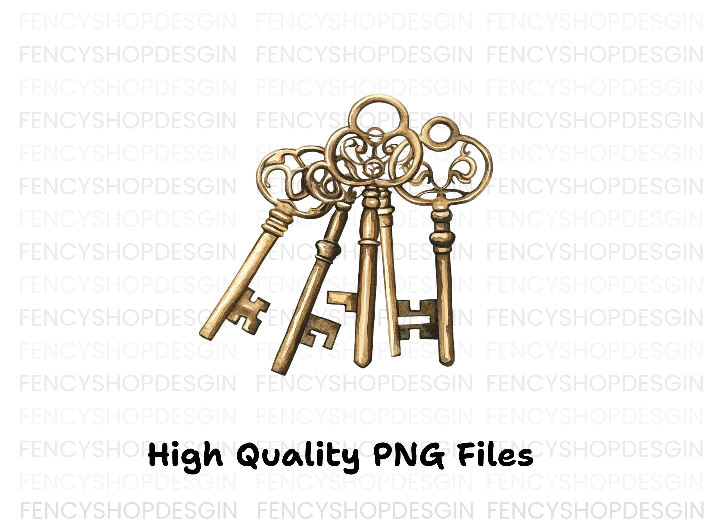 Vintage Gold Keys Clipart Bundle - Image 3