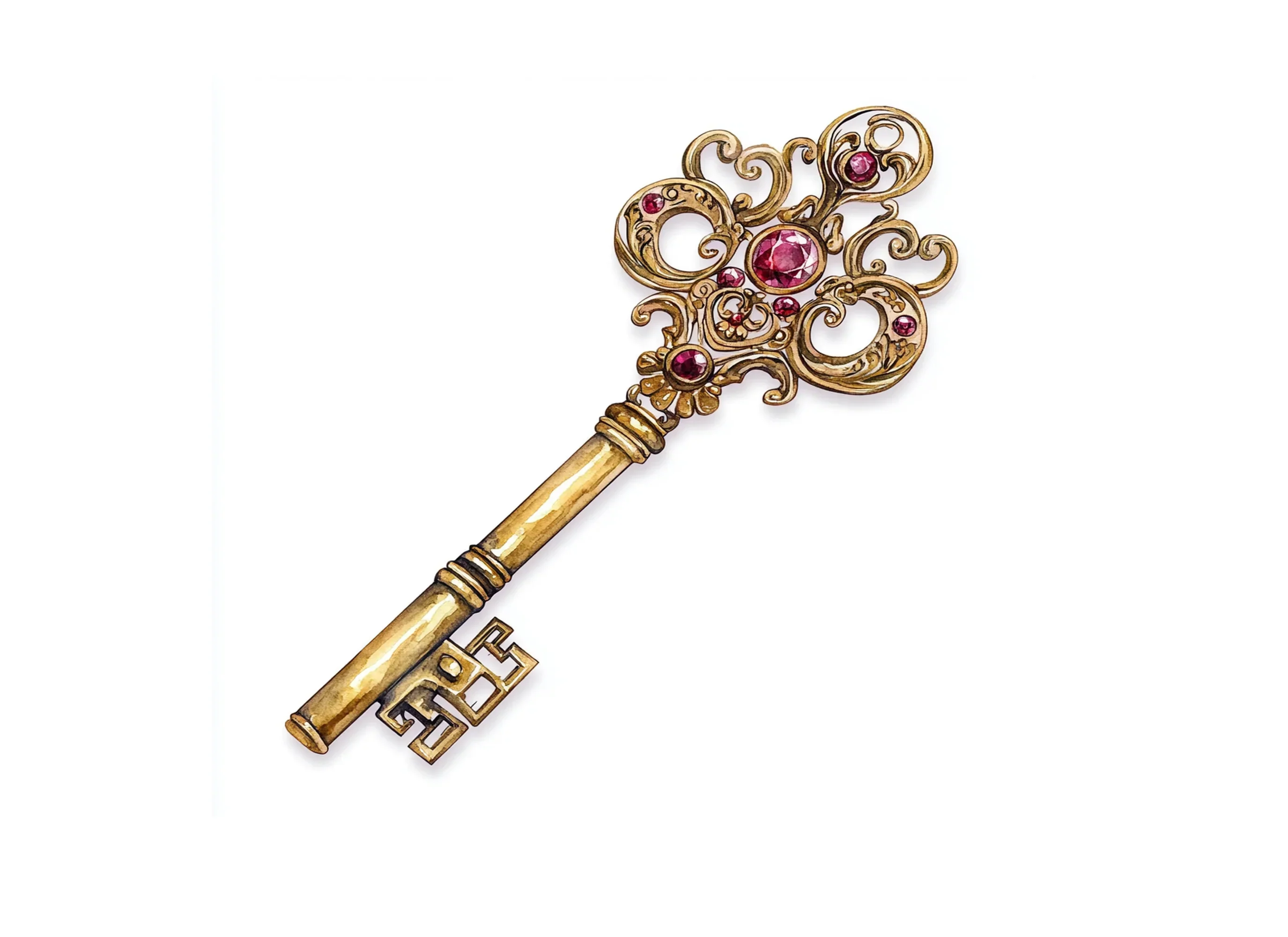 Vintage Golden Keys with Red Jewels Clipart Bundle - Image 2