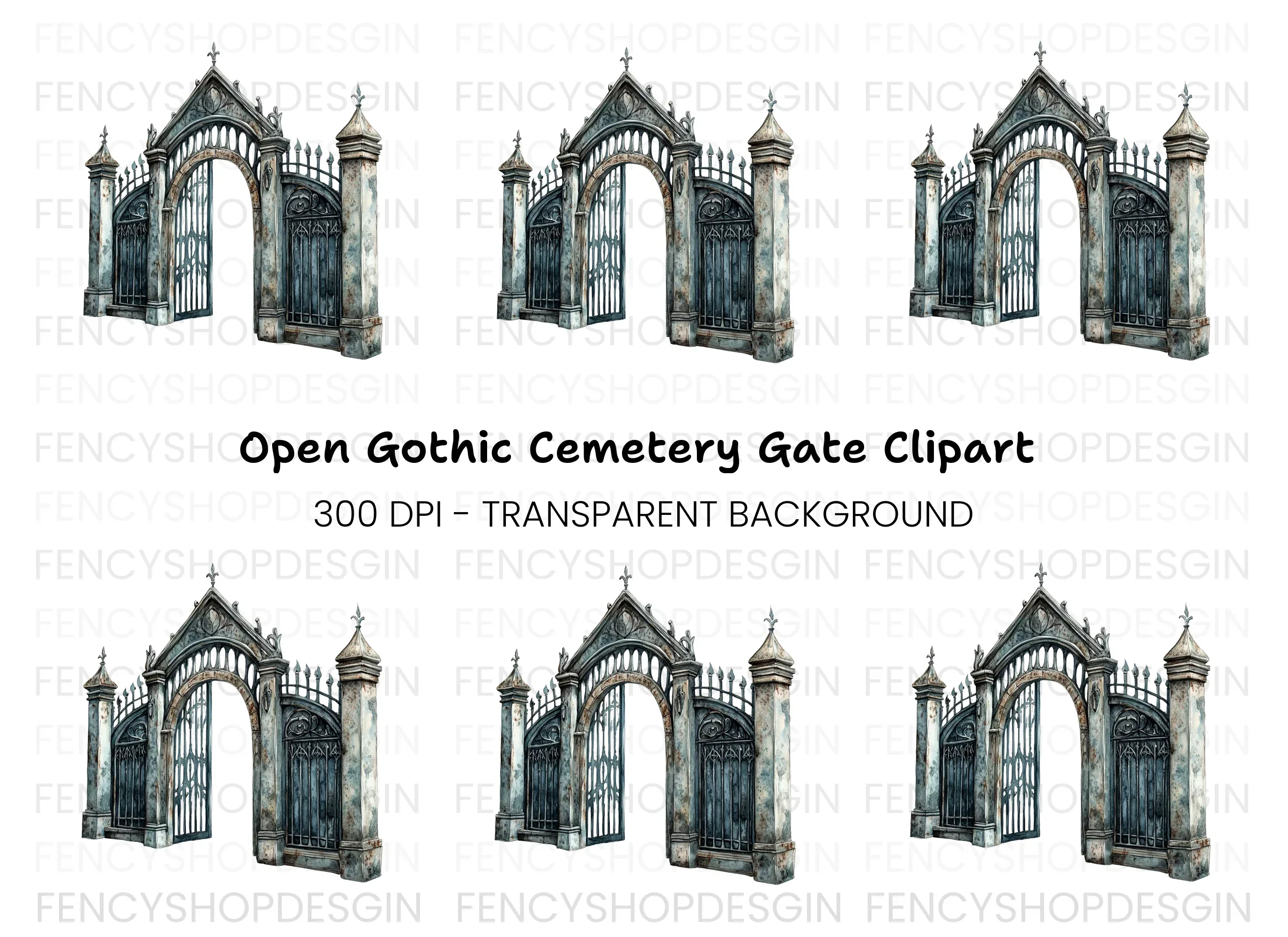 Vintage Gothic Cemetery Gate Clipart Bundle