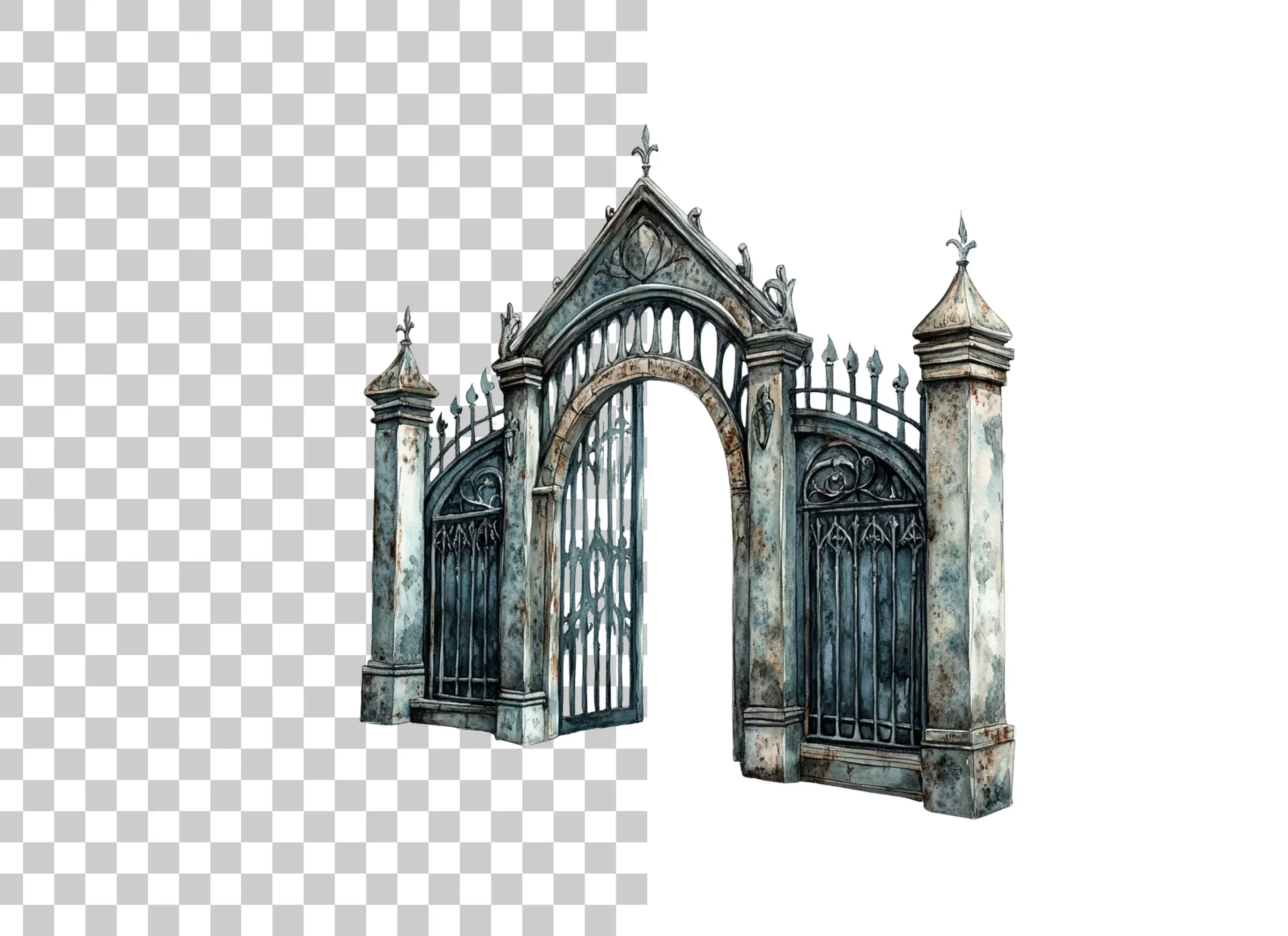Vintage Gothic Cemetery Gate Clipart Bundle - Image 3