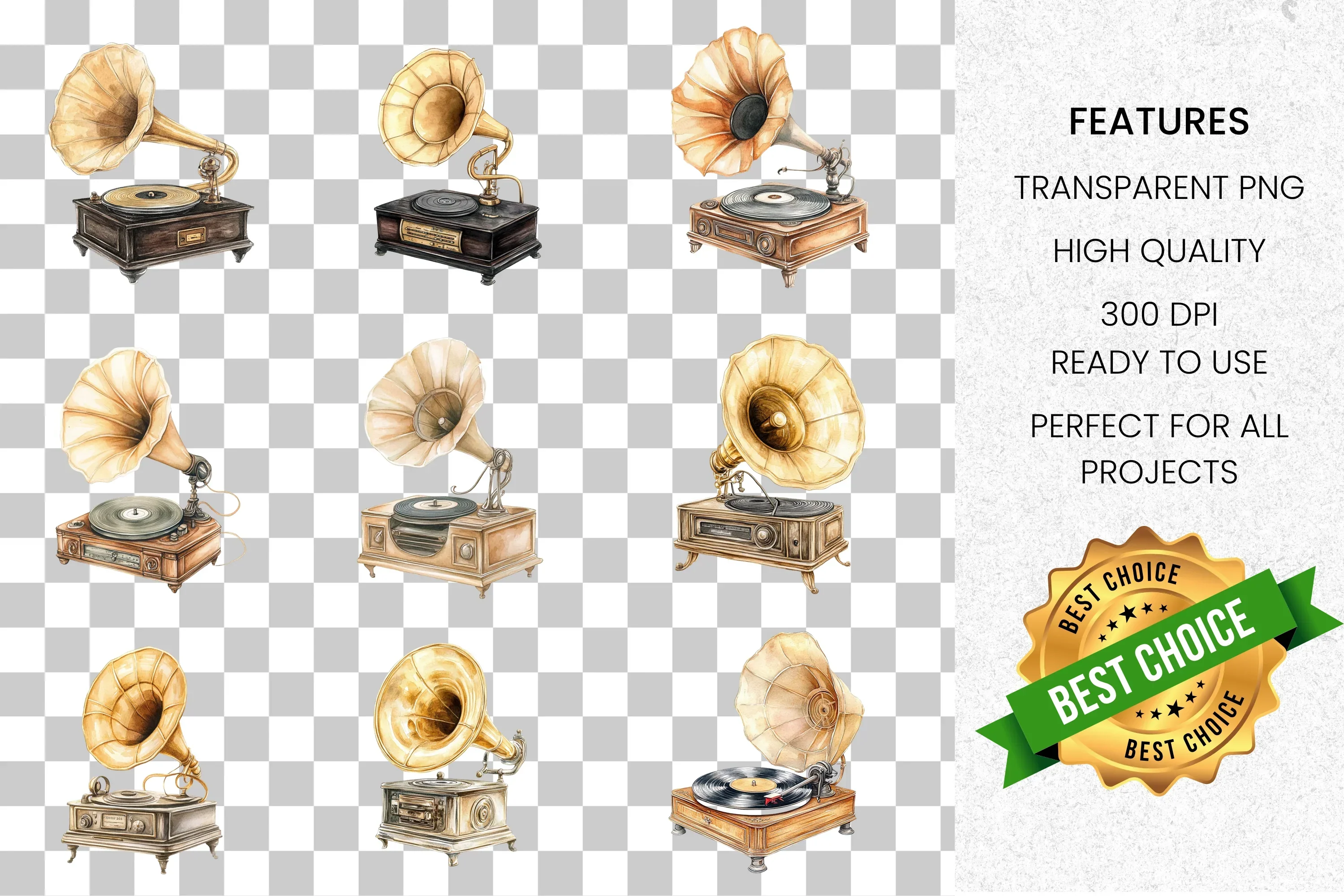 Vintage Gramophone Clipart Bundle - Image 2