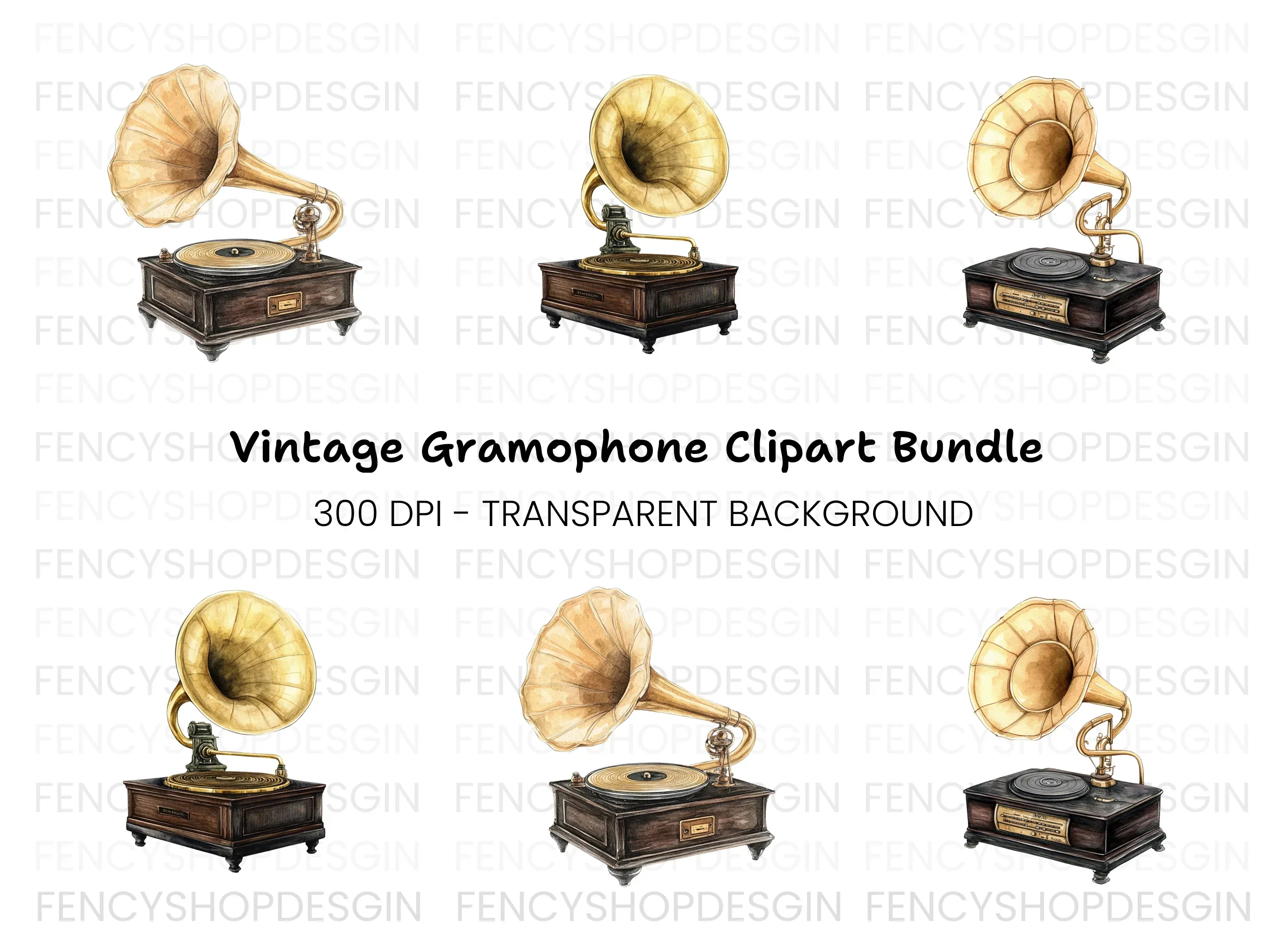 Vintage Gramophone Clipart Bundle