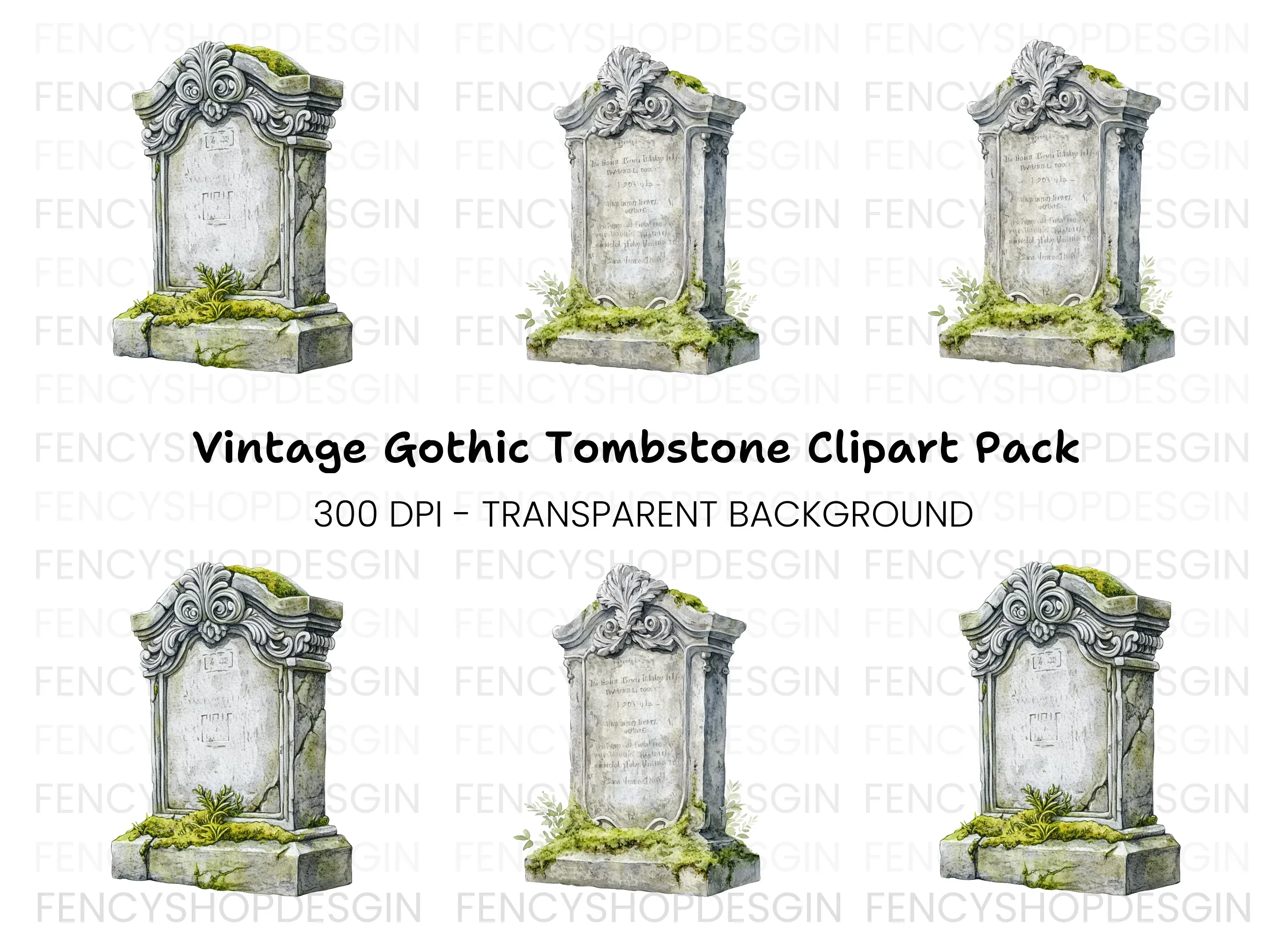Vintage Gravestones Clipart Bundle