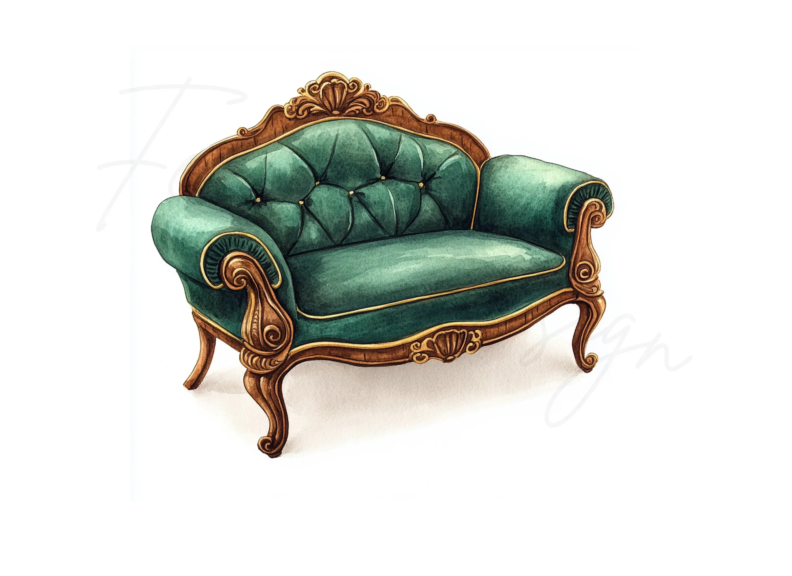 Vintage Green Armchair Clipart Bundle - Image 3