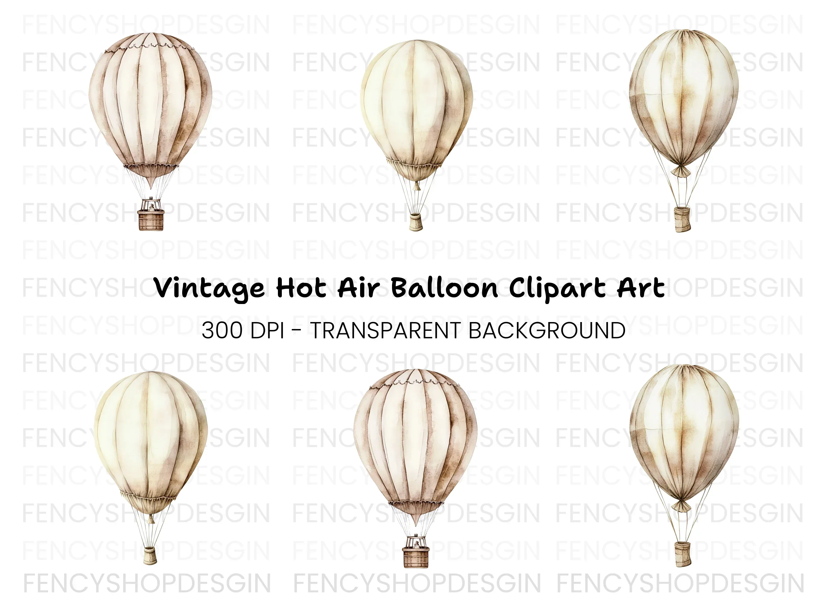 Vintage Hot Air Balloon Clipart Bundle