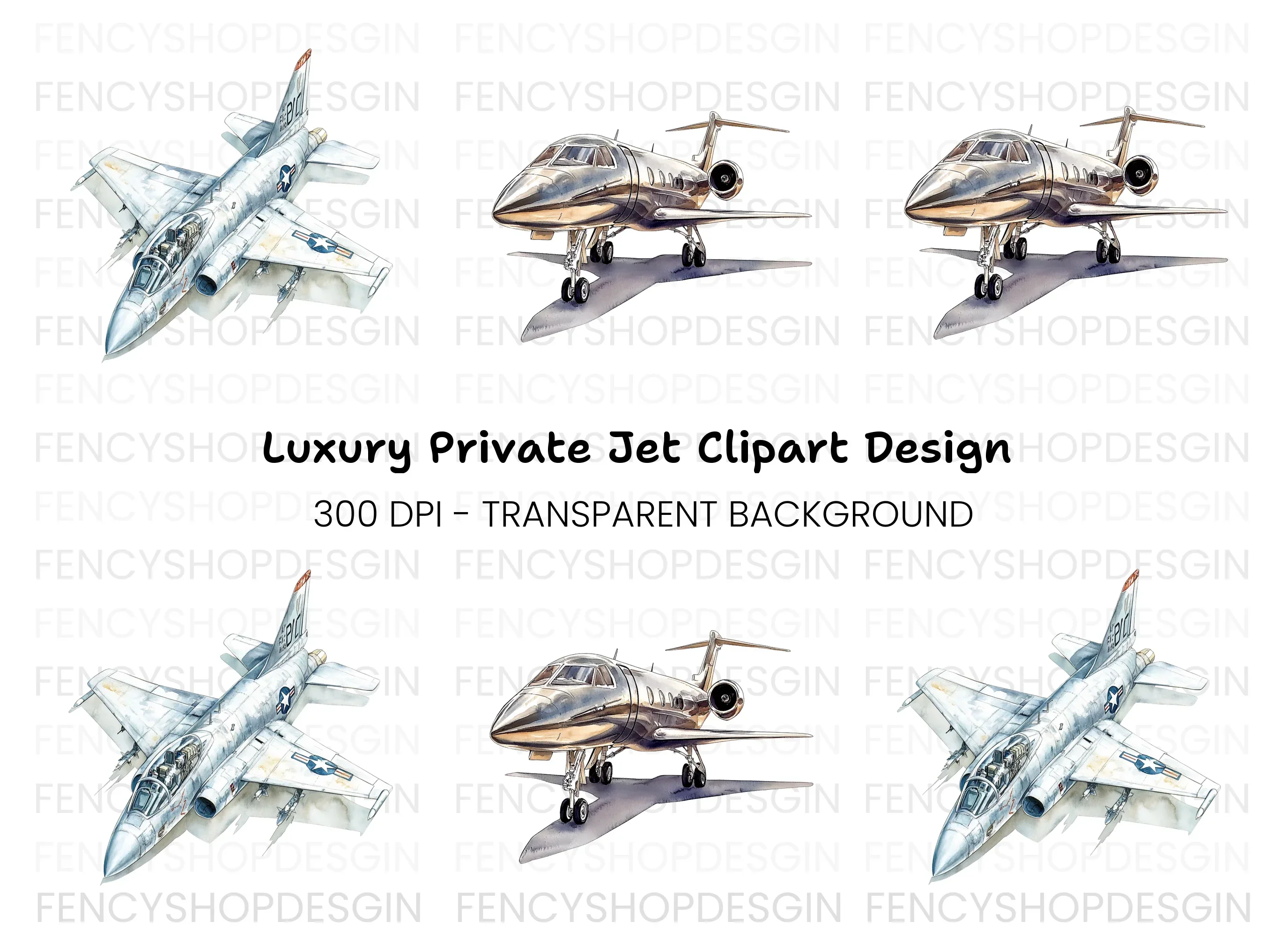 Vintage Jet and Private Plane Clipart Bundle